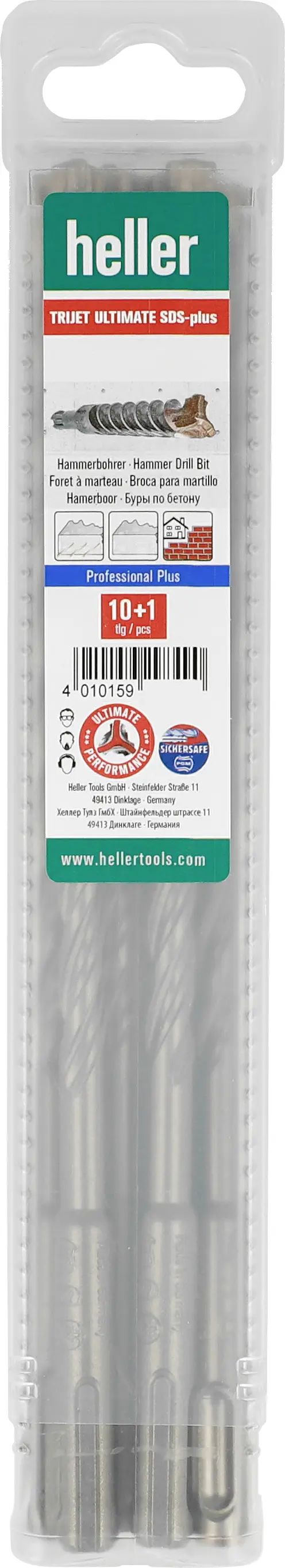 Heller Trijet SDS-Plus Hammerbohrer 31008 tvrdý kov příklepový vrták 6 mm Celková délka 110 mm SDS plus 11 ks