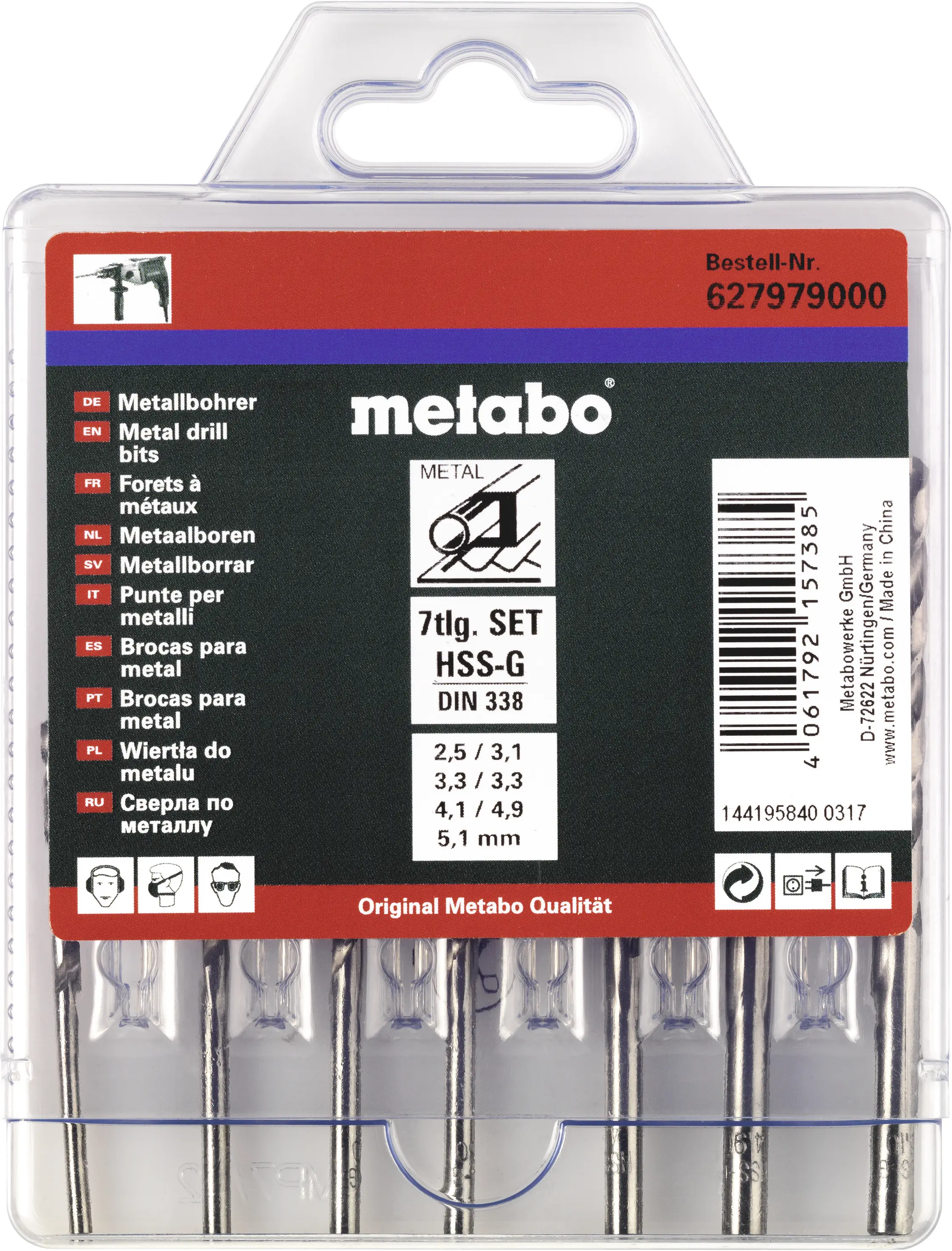 Metabo 2CPX062512R9999 HSS-G ocel spirálový vrták 7dílná 2.5 mm, 3.1 mm, 3.3 mm, 4.1 mm, 4.9 mm, 5.1 mm DIN 338 7 ks Metabo 2CPX062512R9999 HSS-G ocel spirálový vrták 7dílná 2.5 mm, 3.1 mm, 3.3 mm, 4.1 mm, 4.9 mm, 5.1 mm DIN 338 7 ks