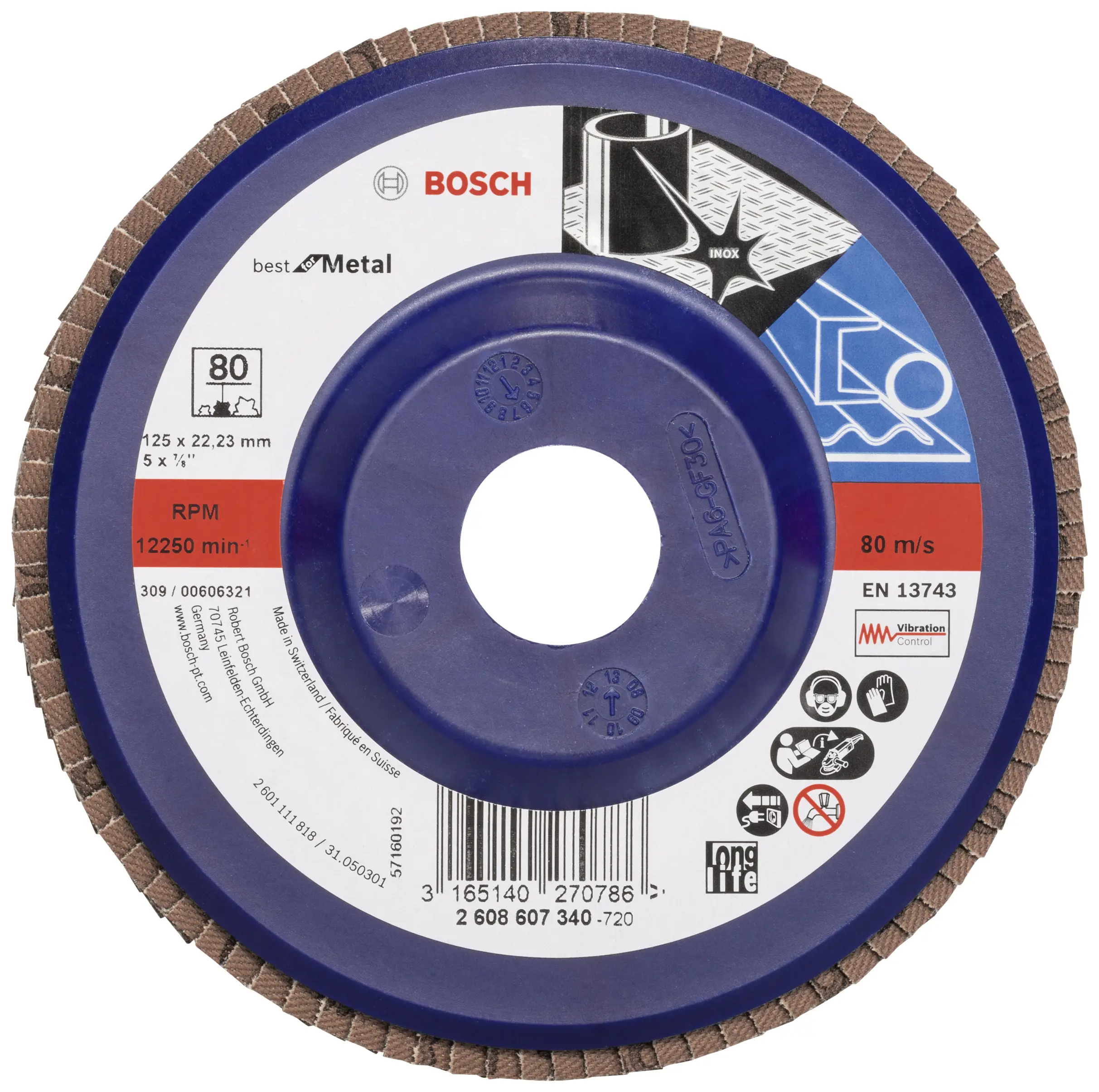 Bosch Accessories 2608607340 X571 vějířový brusný kotouč Průměr 125 mm Ø otvoru 22.33 mm Zrnitost 80 ocel 1 ks Bosch Accessories 2608607340 X571 vějířový brusný kotouč Průměr 125 mm Ø otvoru 22.33 mm Zrnitost 80 ocel 1 ks