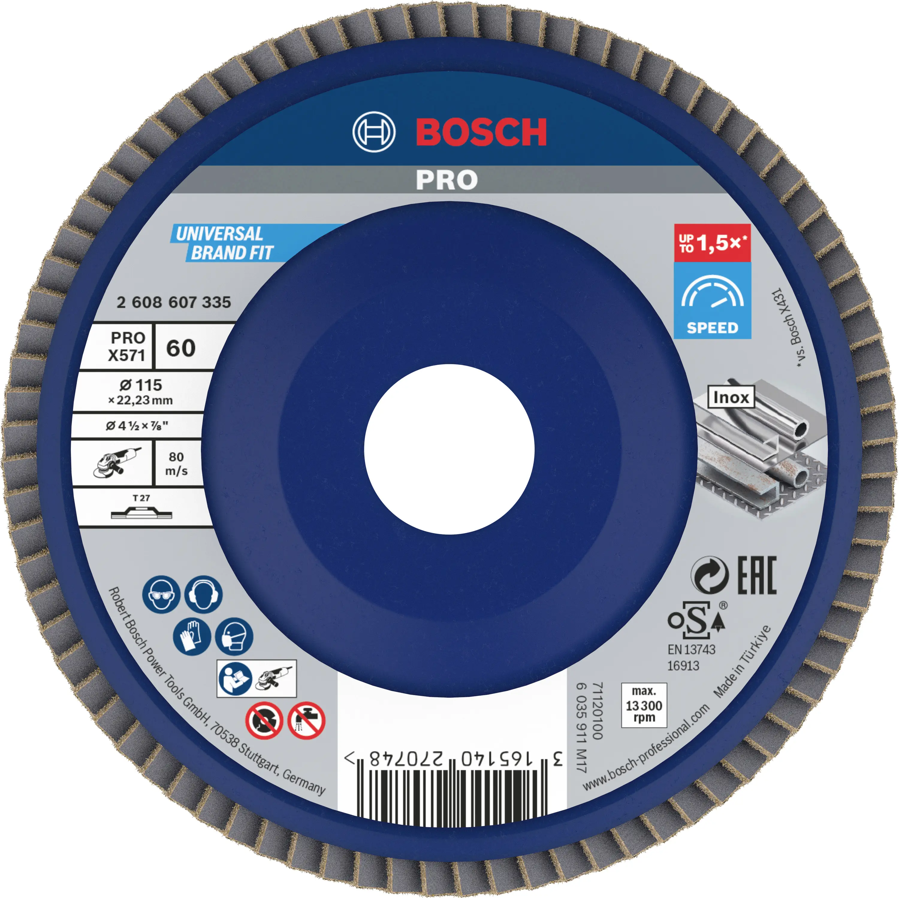 Bosch Accessories 2608607335 X571 vějířový brusný kotouč Průměr 115 mm Ø otvoru 22.33 mm Zrnitost 60 ocel 1 ks