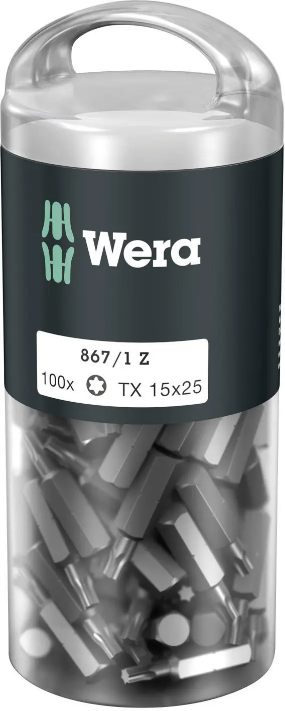 Wera 05072447001 867/1 Z TORX® DIY 100 SiS Bit TX Pohon (šroubovák): 1/4 (6,3 mm) Typ zakončení: TX TX 15 25 mm Wera 05072447001 867/1 Z TORX® DIY 100 SiS Bit TX Pohon (šroubovák): 1/4 (6,3 mm) Typ zakončení: TX TX 15 25 mm