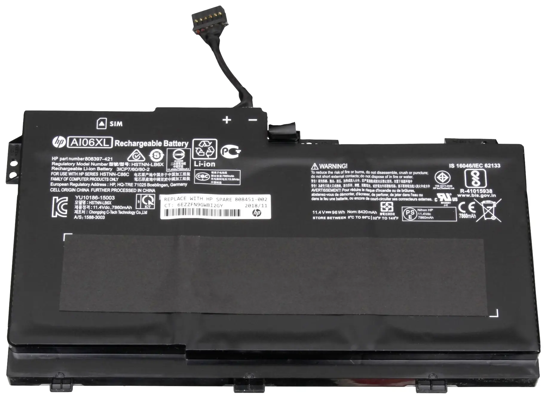 HP akumulátor do notebooku 808451-002 11.4 V 8420 mAh HP