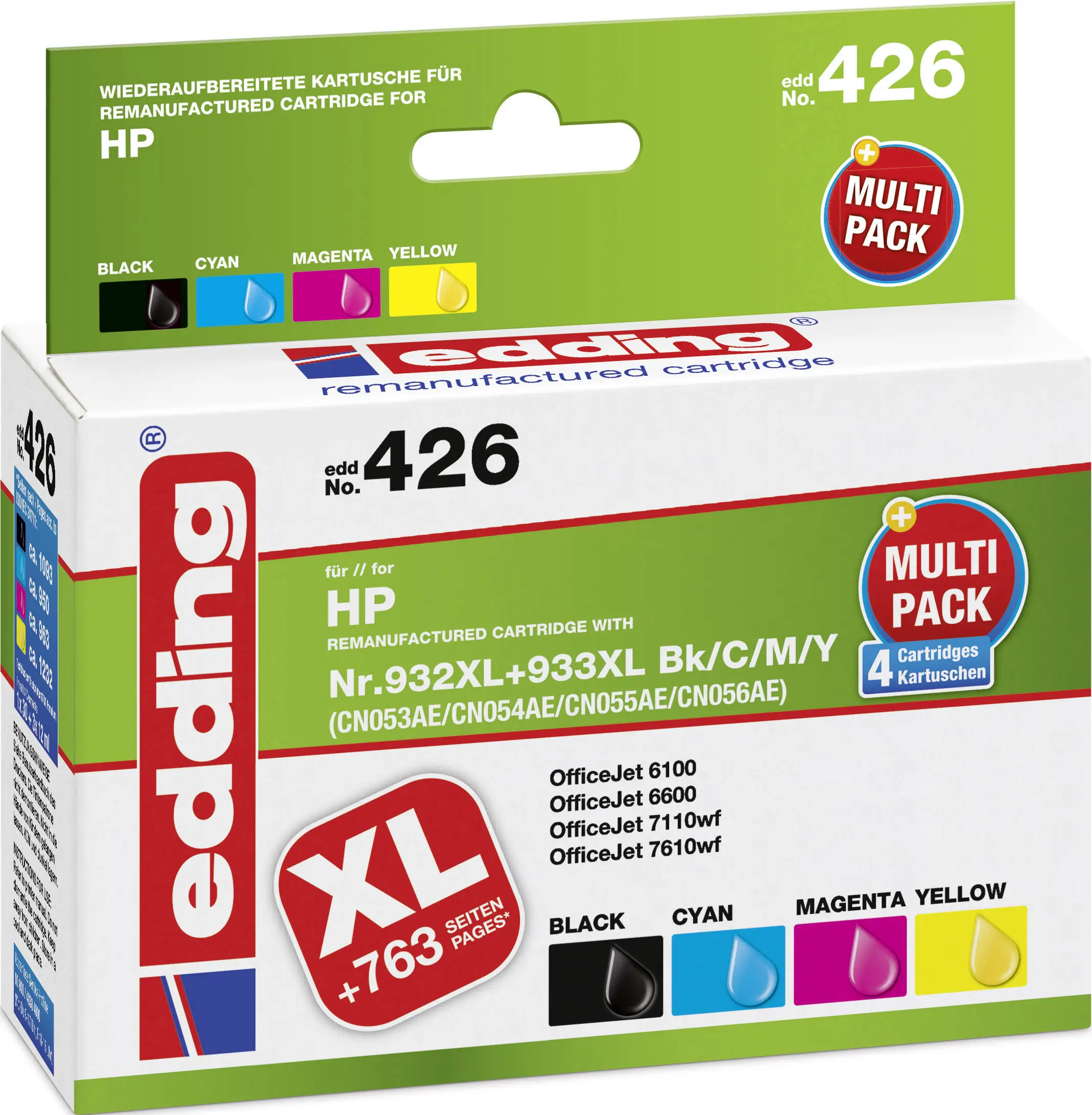Edding Ink náhradní HP 932XL, 933XL kompatibilní kombinované balení černá, azurová, purppurová, žlutá 18-426 Edding Ink náhradní HP 932XL, 933XL kompatibilní kombinované balení černá, azurová, purppurová, žlutá 18-426