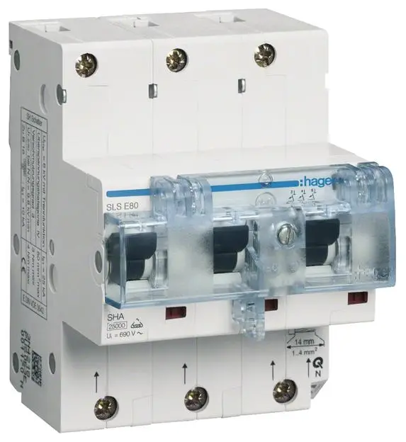 Hager HTN380E HTN380E ochranný spínač pro hlavní kabel 80 A 400 V Hager HTN380E HTN380E ochranný spínač pro hlavní kabel 80 A 400 V