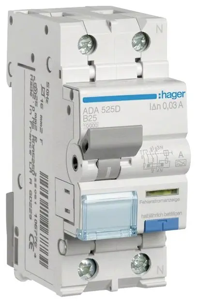 Hager ADA525D proudový chránič/elektrický jistič 2pólový 25 A 0.03 A 240 V Hager ADA525D proudový chránič/elektrický jistič 2pólový 25 A 0.03 A 240 V