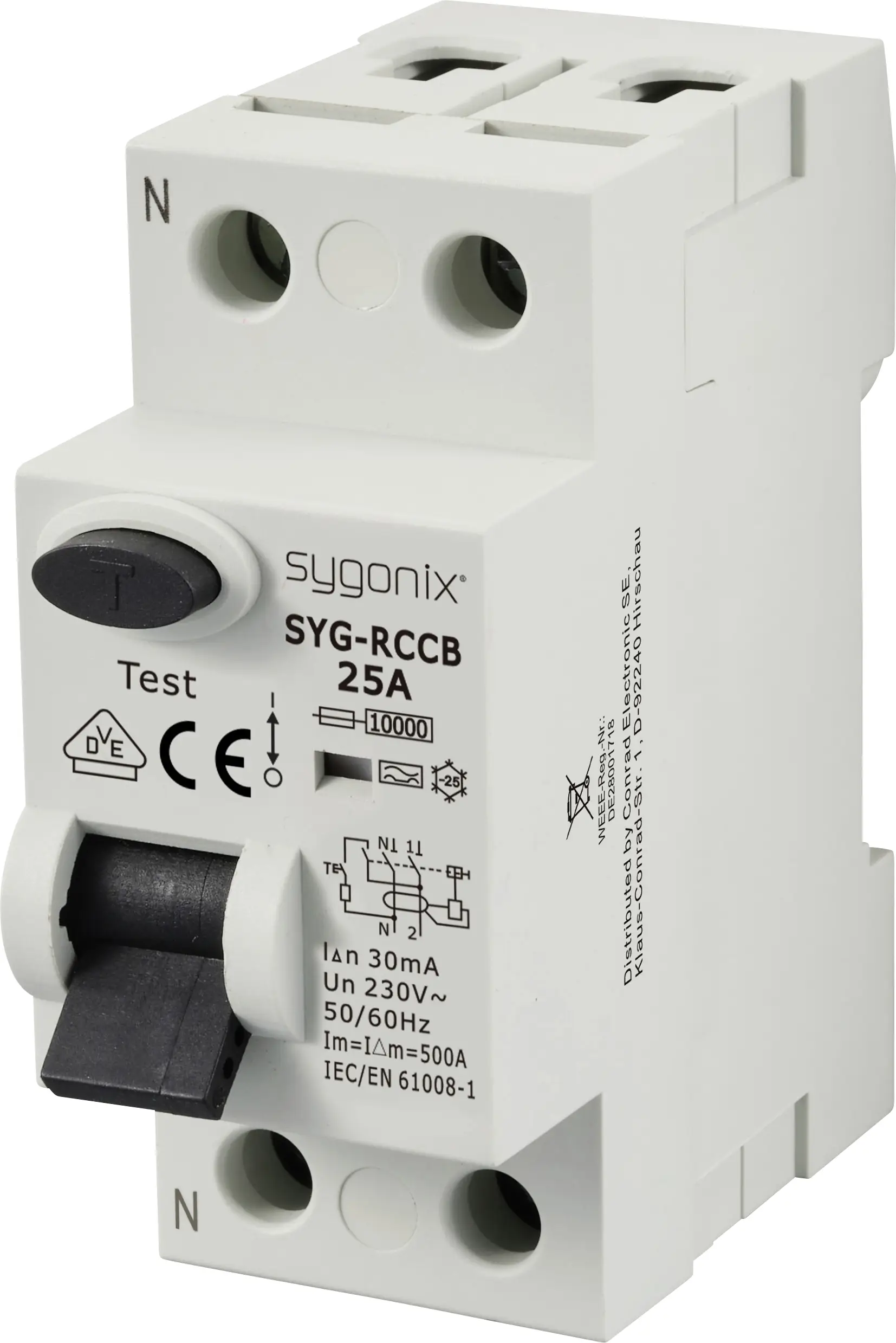Sygonix SY-6438014 SYG-RCCB 1P+N/A25/10kA/30mA ochranný proudový spínač A 2pólový 25 A 0.03 A 230 V/AC