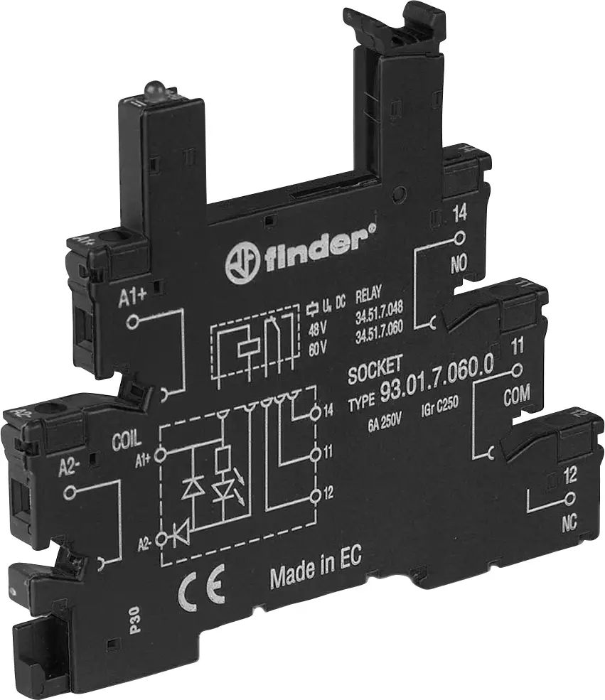 Finder 93.01.0.024.0 patice pro relé S EMV odrušením , Finder řada 34, Finder 34.51, (d x š x v) 75.6 x 6.2 x 87.9 mm, Piece, 1 ks Finder 93.01.0.024.0 patice pro relé S EMV odrušením , Finder řada 34, Finder 34.51, (d x š x v) 75.6 x 6.2 x 87.9 mm, Piece, 1 ks