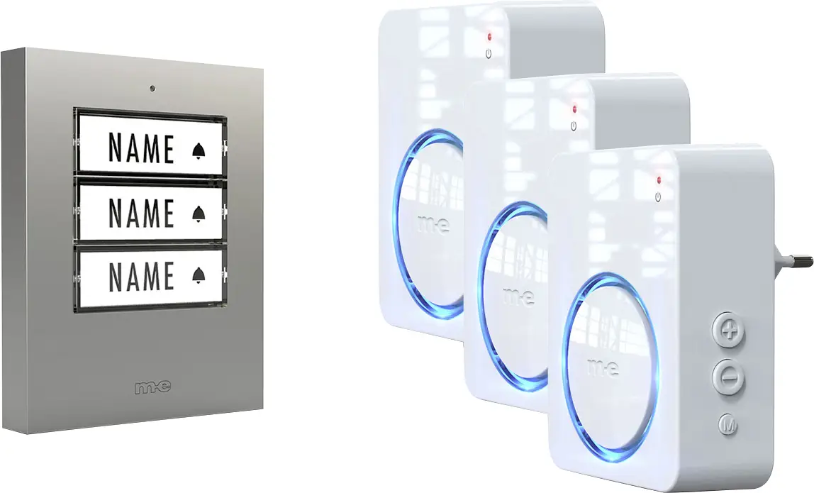 m-e modern-electronics 100168 bezdrátový zvonek kompletní sada osvětlený, akusticky aktivní, se senzorem pohybu, se jmenovkou m-e modern-electronics 100168 bezdrátový zvonek kompletní sada osvětlený, akusticky aktivní, se senzorem pohybu, se jmenovkou