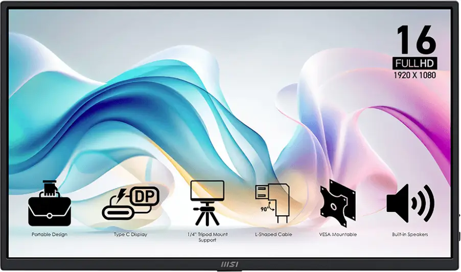 MSI PRO MP165DE LED monitor 39.6 cm (15.6 palec)1920 x 1080 Pixel, 16:9, 4 ms, IPS LED