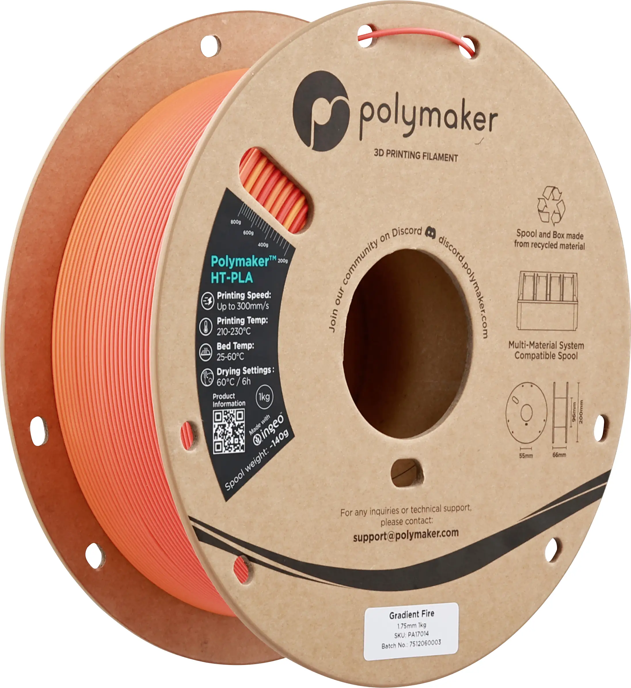 Polymaker PA17014 HT-PLA vlákno pro 3D tiskárny PLA plast, HT PLA Odolnost vůči vysokým teplotám, Filament pro vysokorychlostní 3D tisk 1.75 mm 1000 g Gradient