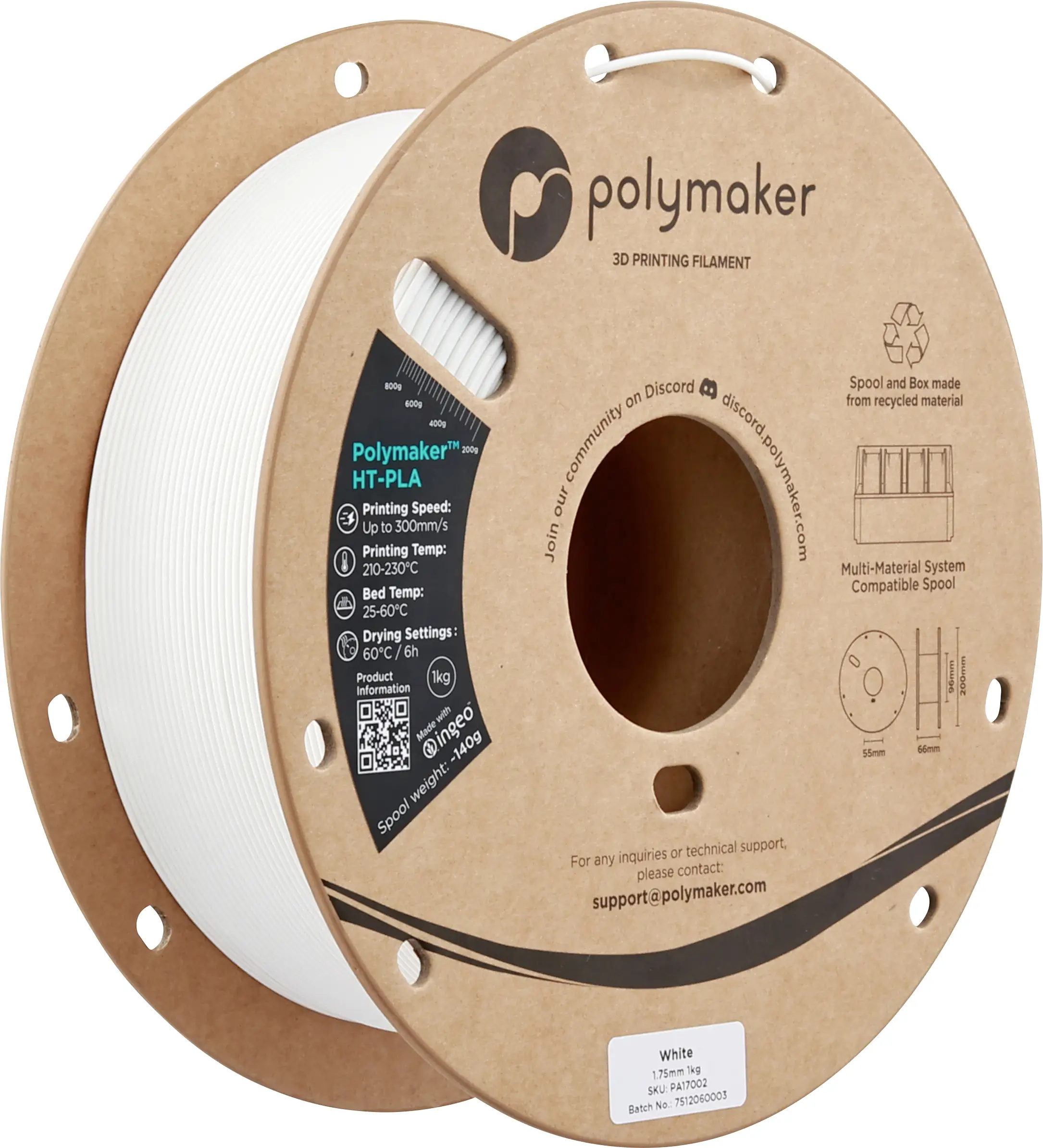 Polymaker PA17002 HT-PLA vlákno pro 3D tiskárny PLA plast, HT PLA Odolnost vůči vysokým teplotám, Filament pro vysokorychlostní 3D tisk 1.75 mm 1000 g bílá 1 ks Polymaker PA17002 HT-PLA vlákno pro 3D tiskárny PLA plast, HT PLA Odolnost vůči vysokým teplotám, Filament pro vysokorychlostní 3D tisk 1.75 mm 1000 g bílá 1 ks