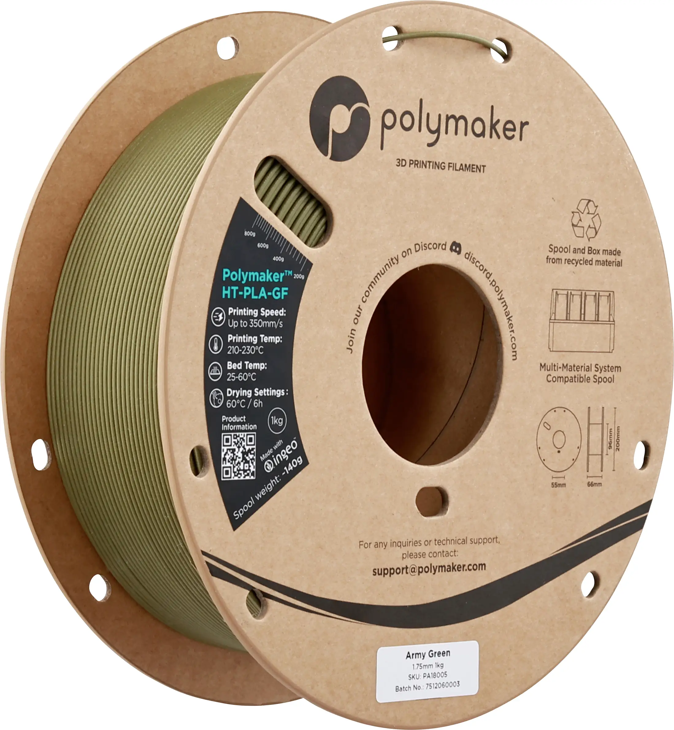 Polymaker PA18005 HT-PLA-GF vlákno pro 3D tiskárny HT-PLA-GF Odolnost vůči vysokým teplotám, Zesílena skelnými vlákny, Matná, Filament pro vysokorychlostní 3D Polymaker PA18005 HT-PLA-GF vlákno pro 3D tiskárny HT-PLA-GF Odolnost vůči vysokým teplotám, Zesílena skelnými vlákny, Matná, Filament pro vysokorychlostní 3D