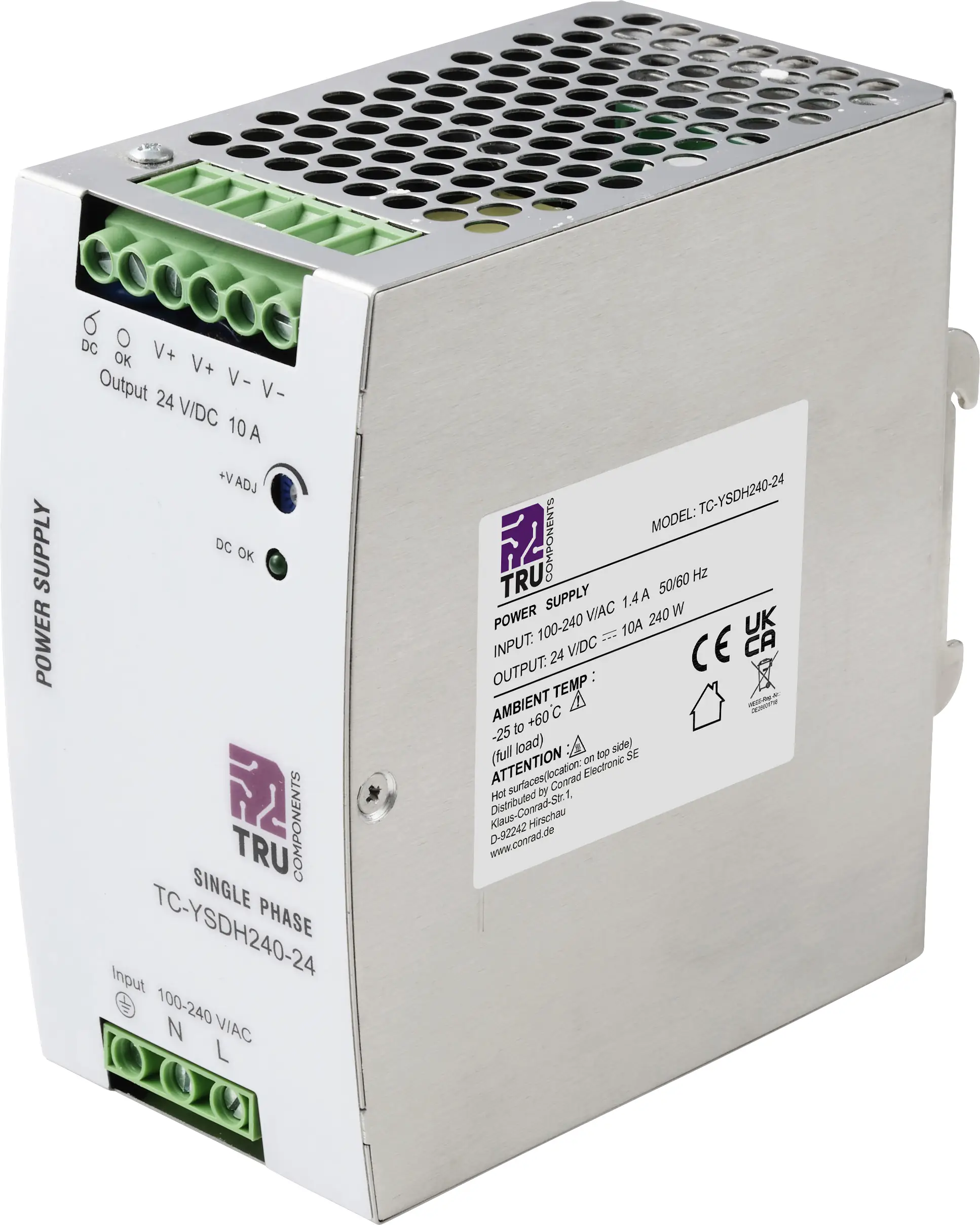 TRU COMPONENTS TC-13850160 síťový zdroj na DIN lištu 24 V/DC 10 A 240 W Počet výstupů:1 x Obsah 1 ks TRU COMPONENTS TC-13850160 síťový zdroj na DIN lištu 24 V/DC 10 A 240 W Počet výstupů:1 x Obsah 1 ks