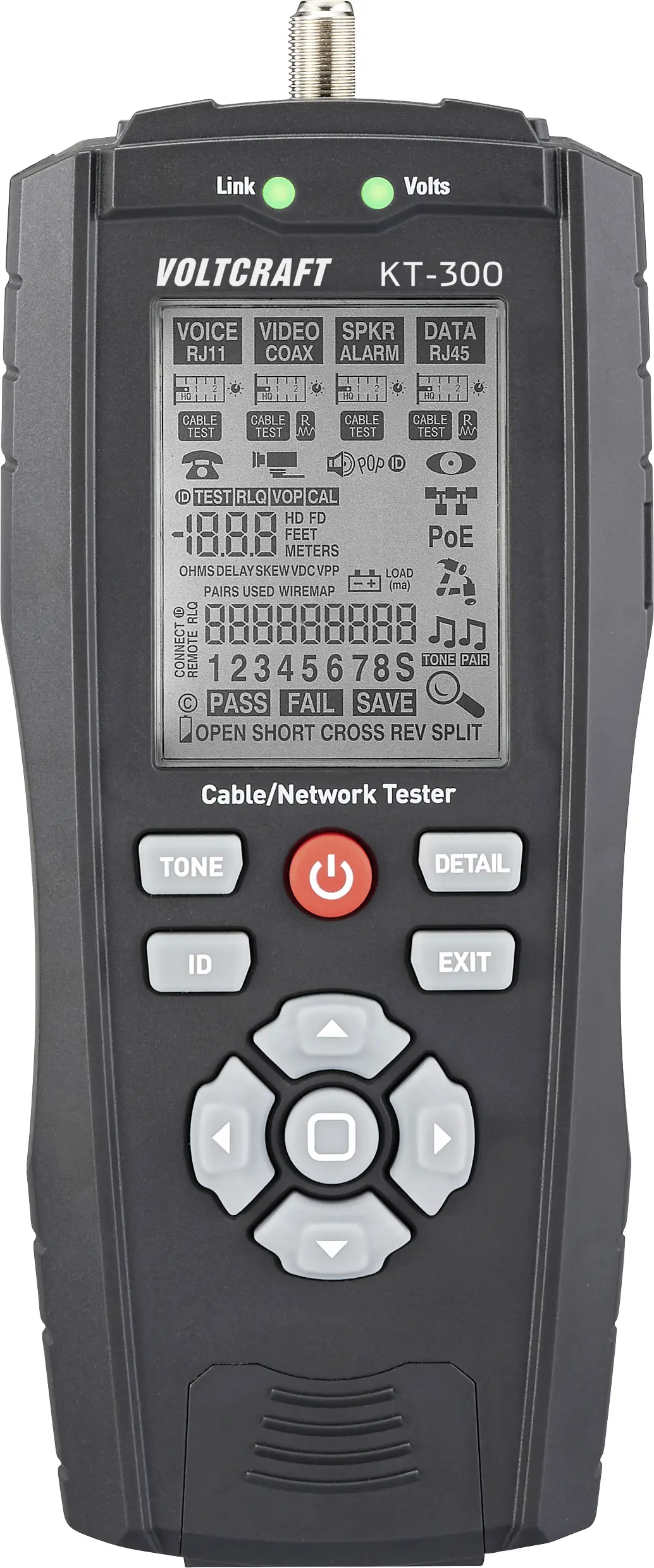 VOLTCRAFT KT-300 tester kabelů, Telekomunikace , síť, VC-17497100 VOLTCRAFT KT-300 tester kabelů, Telekomunikace , síť, VC-17497100