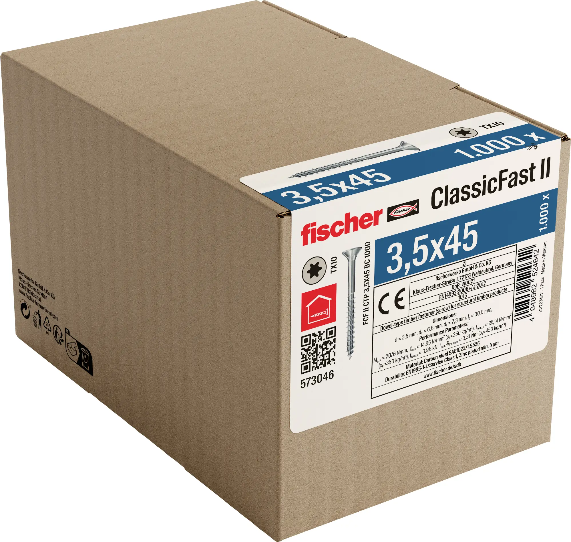 Fischer 573046 šrouby do dřevotřísky 45 mm TX 1000 ks
