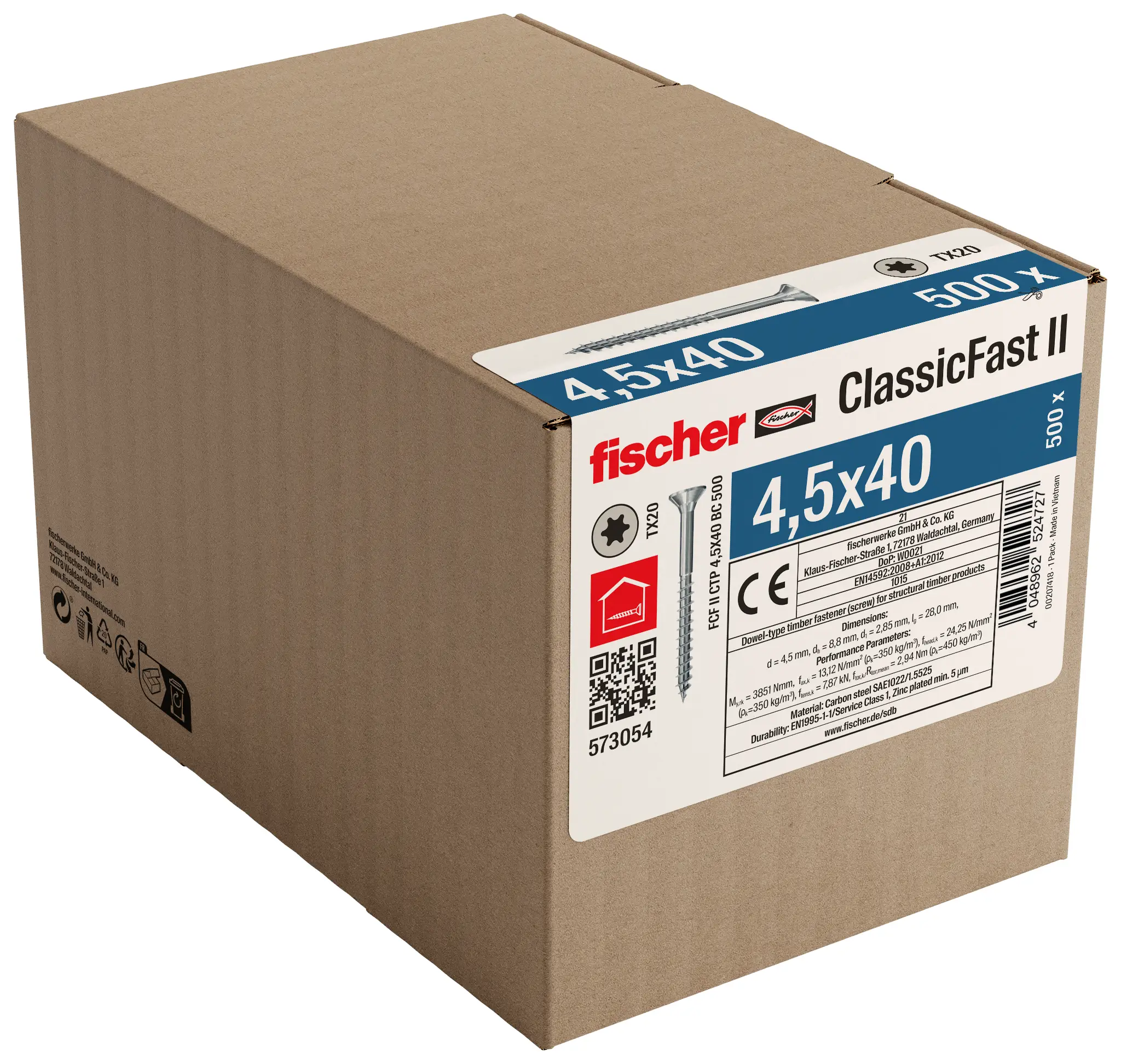 Fischer 573054 šrouby do dřevotřísky 40 mm TX 500 ks