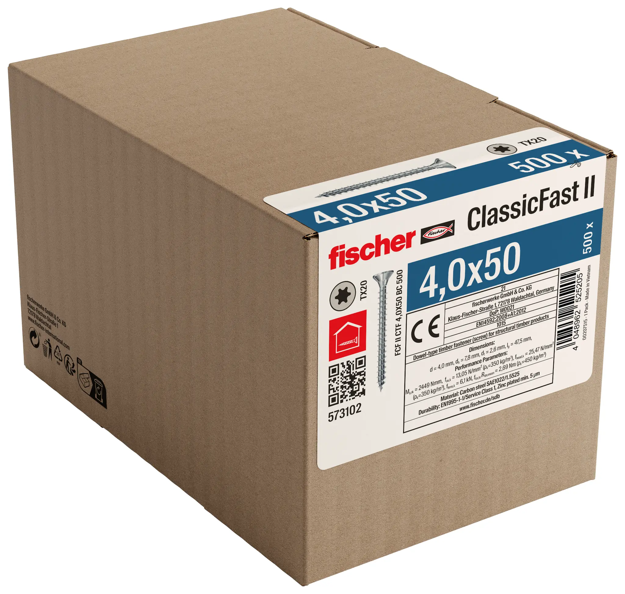 Fischer 573102 šrouby do dřevotřísky 50 mm TX 500 ks