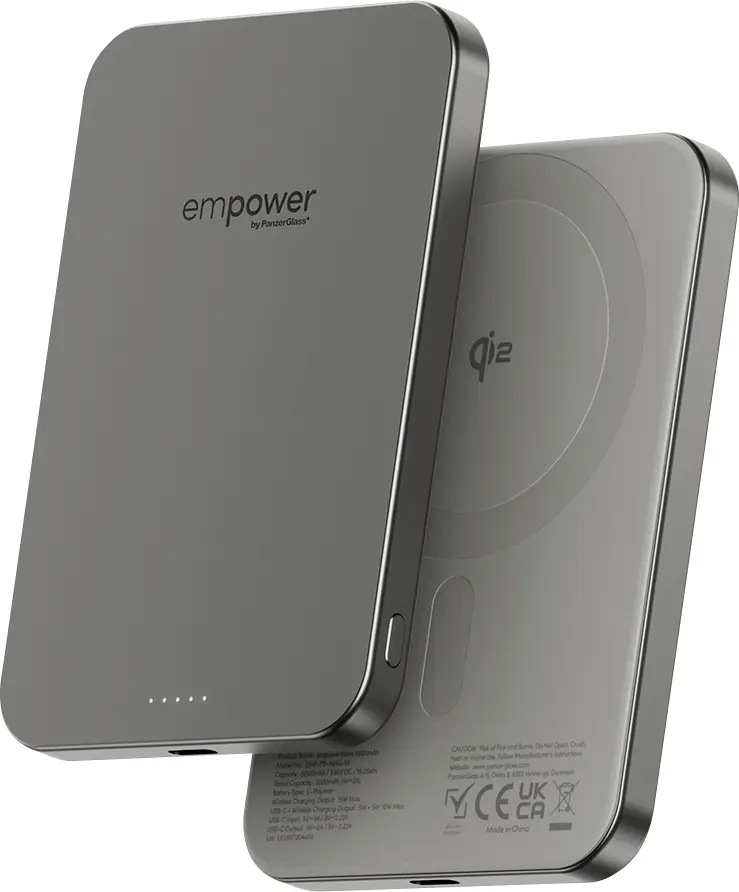 PanzerGlass empower Bank powerbanka 5000 mAh, MagSafe, Bezdrátové nabíjení Qi, USB-C®, šedá, Indikátor stavu