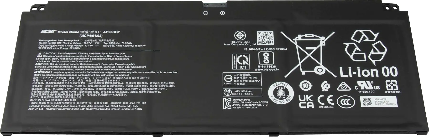 Acer akumulátor do notebooku Akku KT.0030B.006 11.67 V 6000 mAh Acer
