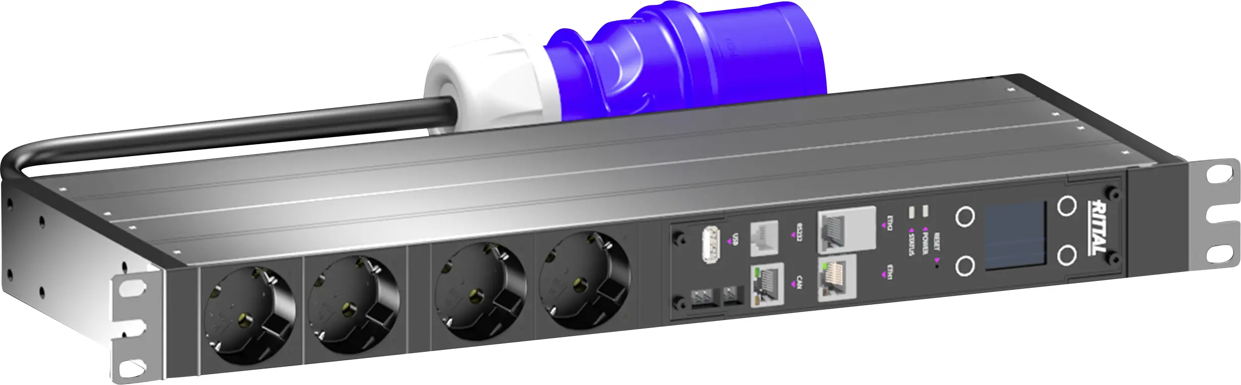 Rittal 7979433 PDU managed, 16A/400V, 3~, CEE7/3: 18 x Schuko Zásuvková lišta pro skříňové rozvaděče 1 ks Rittal 7979433 PDU managed, 16A/400V, 3~, CEE7/3: 18 x Schuko Zásuvková lišta pro skříňové rozvaděče 1 ks