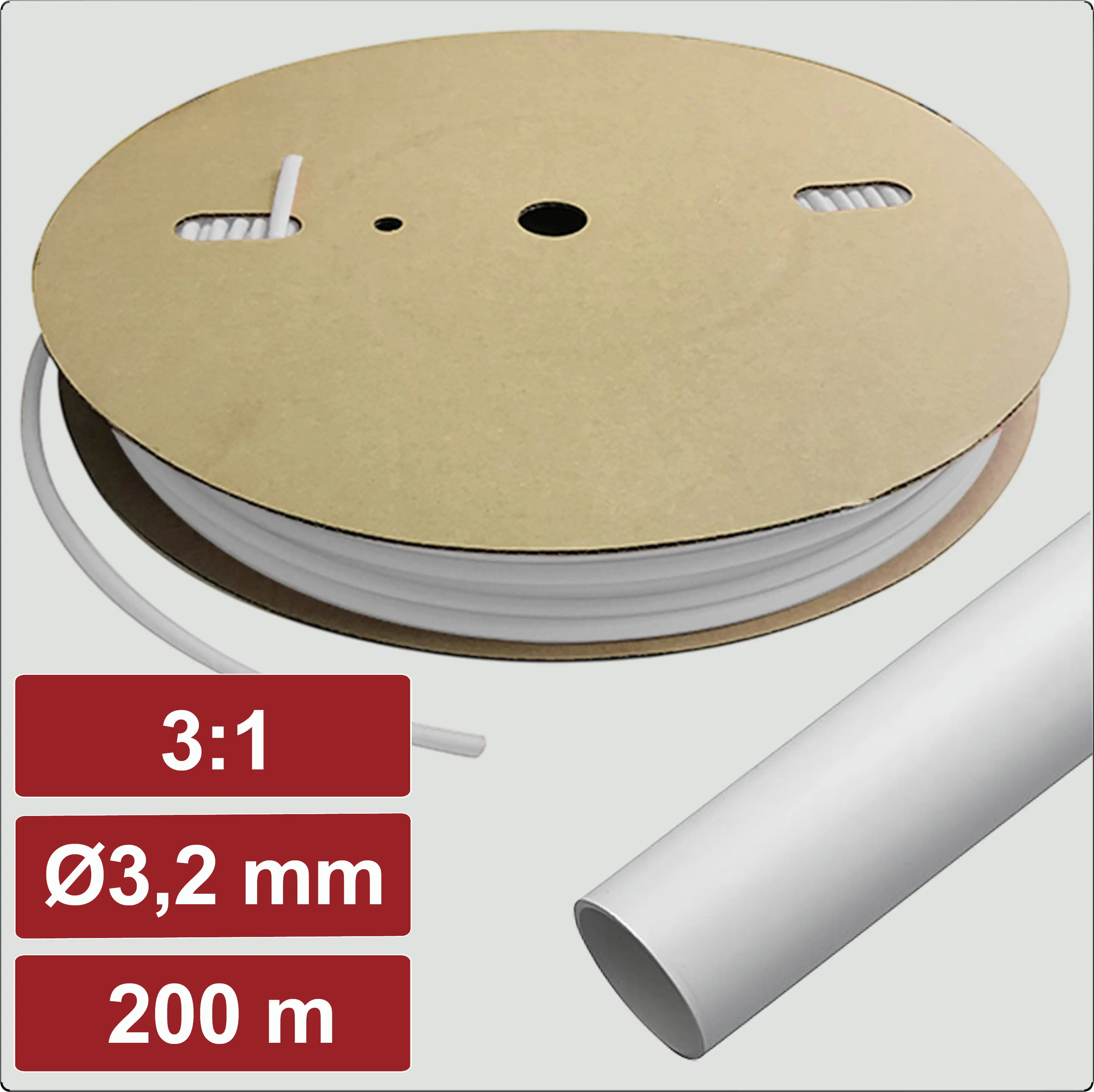 Electronic Garage EG25CA080 smršťovací bužírka s lepidlem bílá 3.2 mm 1.1 mm Poměr smrštění:3:1 200 m Electronic Garage EG25CA080 smršťovací bužírka s lepidlem bílá 3.2 mm 1.1 mm Poměr smrštění:3:1 200 m