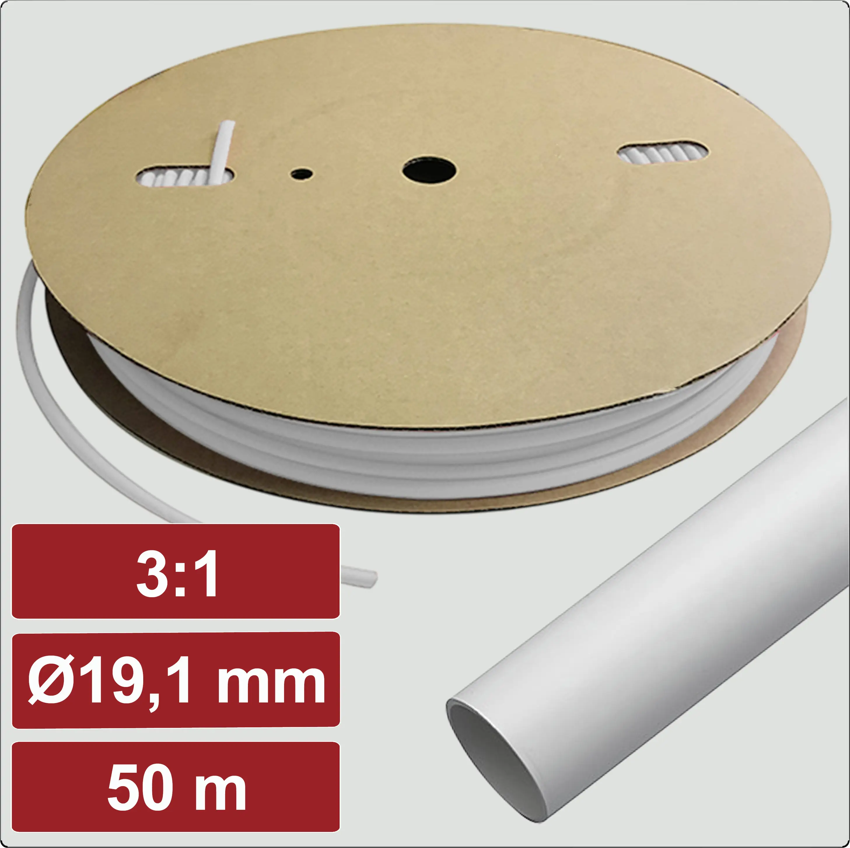 Electronic Garage EG25CA087 smršťovací bužírka s lepidlem bílá 19.1 mm 6.4 mm Poměr smrštění:3:1 50 m Electronic Garage EG25CA087 smršťovací bužírka s lepidlem bílá 19.1 mm 6.4 mm Poměr smrštění:3:1 50 m