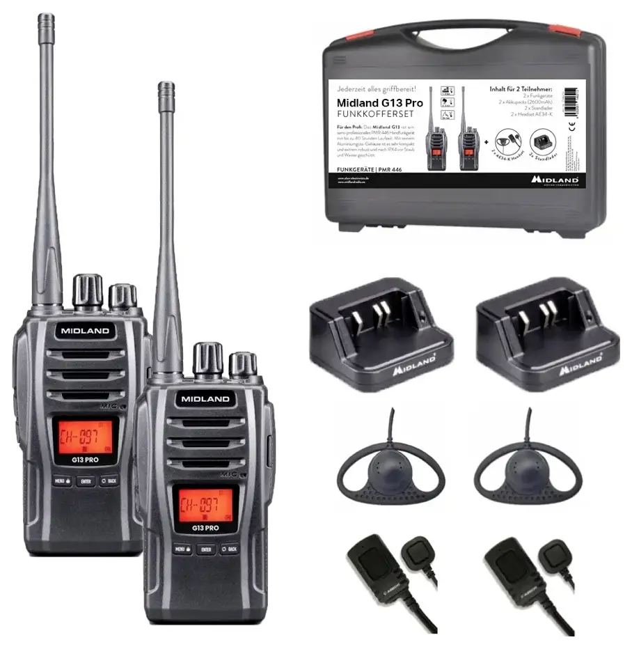 Midland Midland 2er Koffer G13 Pro PMR446+LPD Funkgeräte C1668.S1 PMR radiostanice Midland Midland 2er Koffer G13 Pro PMR446+LPD Funkgeräte C1668.S1 PMR radiostanice