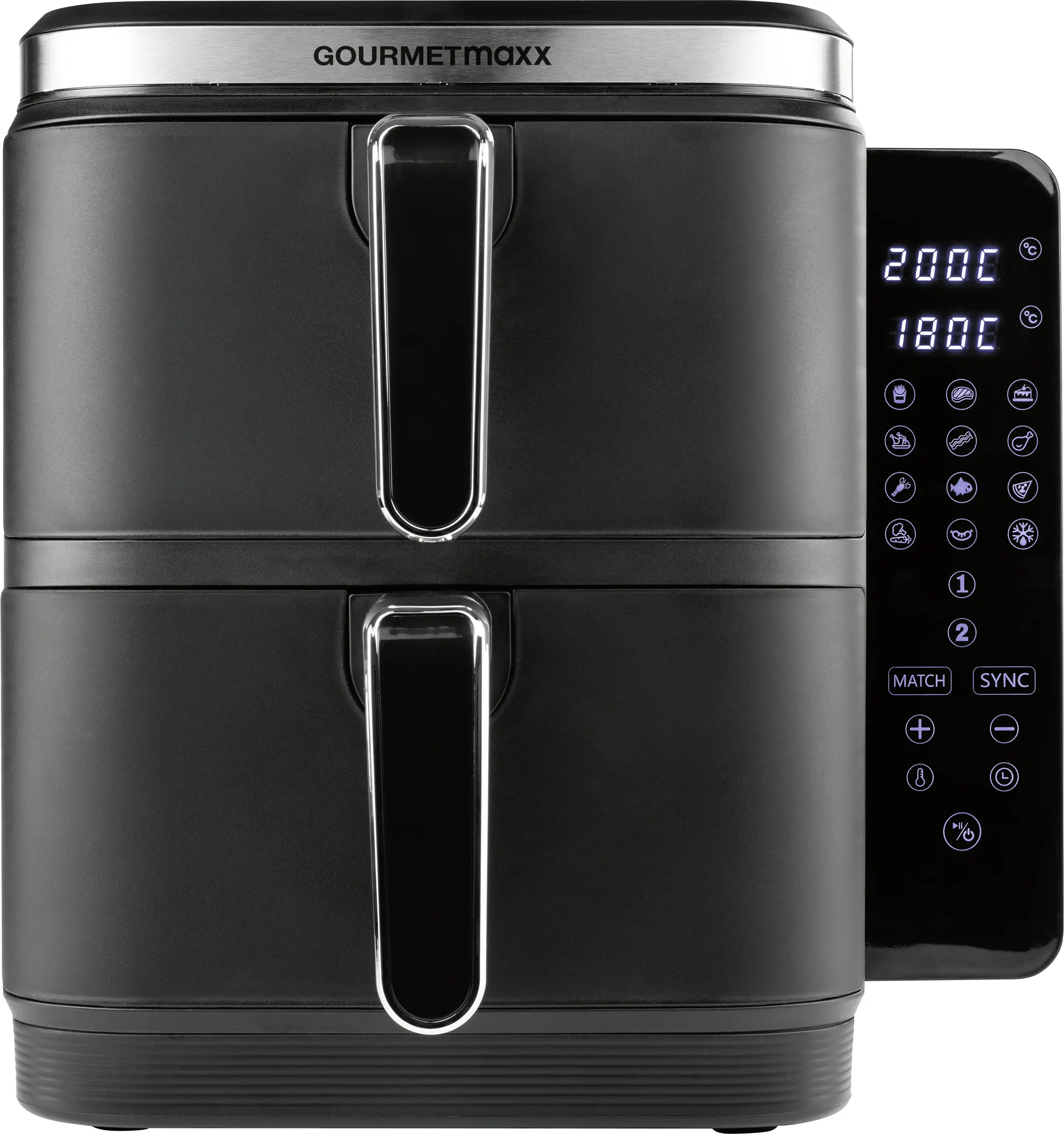 GourmetMaxx FryUp Vertical 15305 horkovzdušná fritéza 10 l 2800 W 2 samostatné regulátory teploty, nepřilnavý povlak, Digitální časovač černá GourmetMaxx FryUp Vertical 15305 horkovzdušná fritéza 10 l 2800 W 2 samostatné regulátory teploty, nepřilnavý povlak, Digitální časovač černá