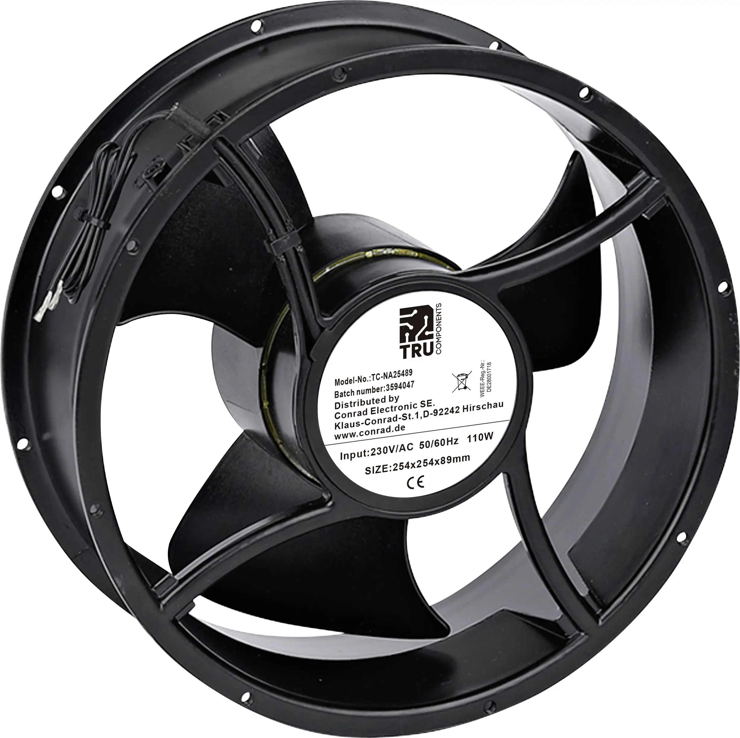 TRU COMPONENTS TC-NA25489 axiální ventilátor, 230 V/AC, 1528 m³/h, (d x š x v) 254 x 254 x 89 mm, TC-14376188 TRU COMPONENTS TC-NA25489 axiální ventilátor, 230 V/AC, 1528 m³/h, (d x š x v) 254 x 254 x 89 mm, TC-14376188