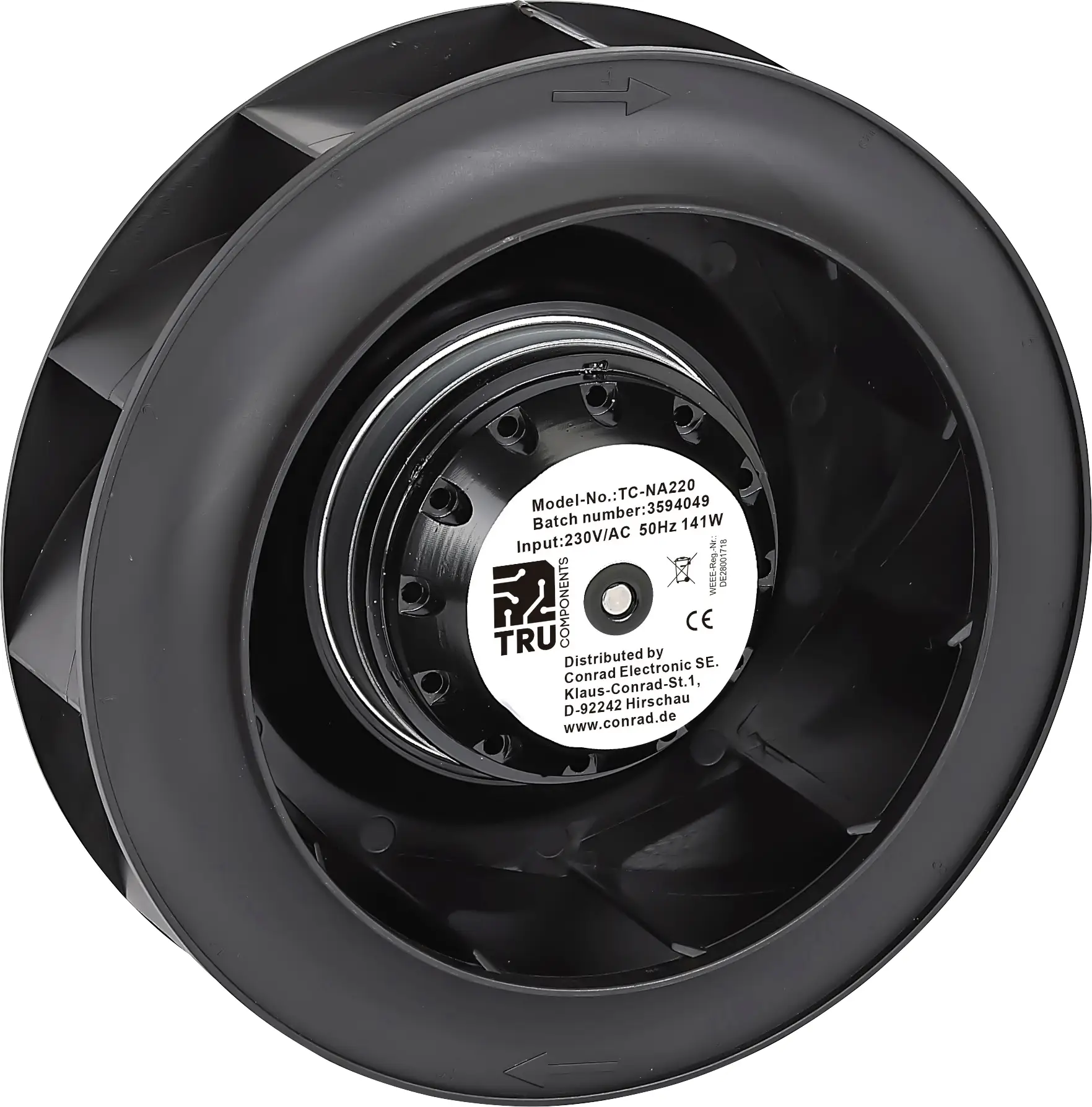 TRU COMPONENTS TC-NA220 radiální ventilátor, 230 V/AC, 910 m³/h, (Ø x v) 220 mm x 71 mm, TC-14376196 TRU COMPONENTS TC-NA220 radiální ventilátor, 230 V/AC, 910 m³/h, (Ø x v) 220 mm x 71 mm, TC-14376196