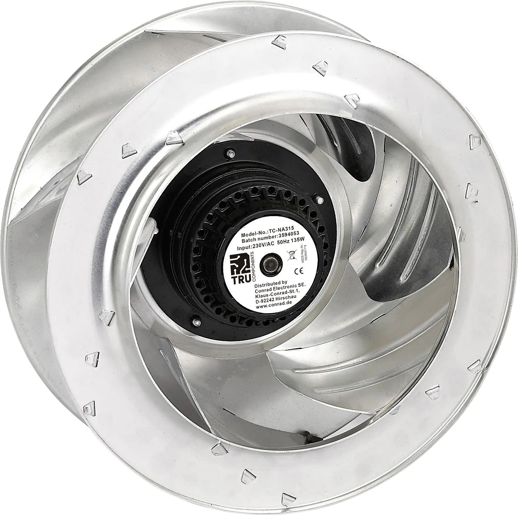 TRU COMPONENTS TC-NA315 radiální ventilátor, 230 V/AC, 2140 m³/h, (Ø x v) 316 mm x 184 mm, TC-14376212 TRU COMPONENTS TC-NA315 radiální ventilátor, 230 V/AC, 2140 m³/h, (Ø x v) 316 mm x 184 mm, TC-14376212