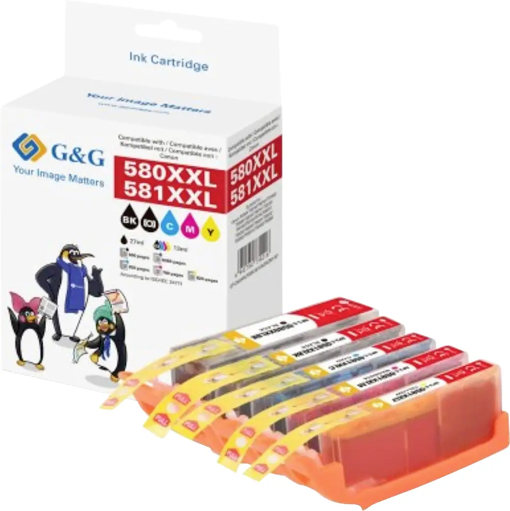 G&G Ink kompatibilní černá, černá, azurová, purppurová, žlutá GP-C580XXLPGBK/581XXLBKCMY-5P G&G Ink kompatibilní černá, černá, azurová, purppurová, žlutá GP-C580XXLPGBK/581XXLBKCMY-5P