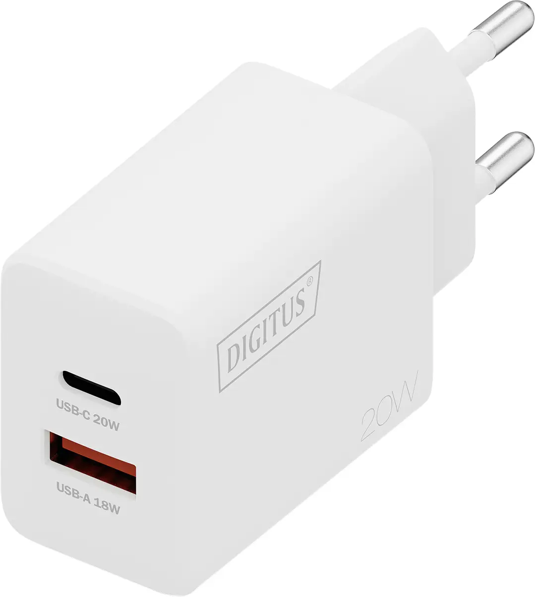 Digitus DA-10300 USB nabíječka, 1x USB A , 1x USB-C®, 20 W, bílá Digitus DA-10300 USB nabíječka, 1x USB A , 1x USB-C®, 20 W, bílá