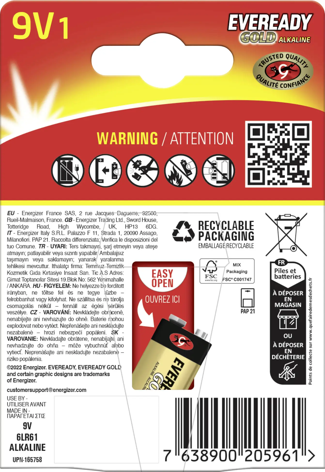 Eveready E304396500 baterie 9 V 9 V 1 ks Eveready E304396500 baterie 9 V 9 V 1 ks