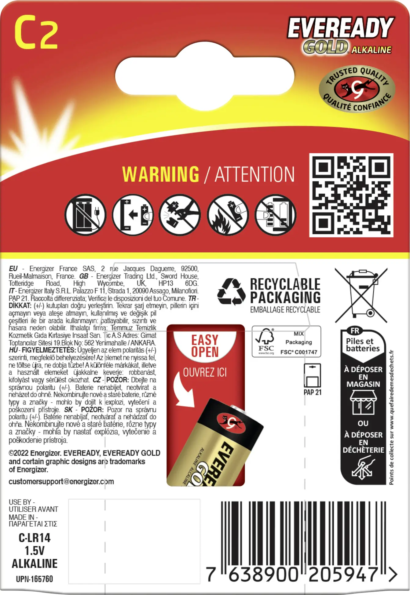 Eveready E304396700 baterie malé mono C alkalicko-manganová 1.5 V 2 ks Eveready E304396700 baterie malé mono C alkalicko-manganová 1.5 V 2 ks