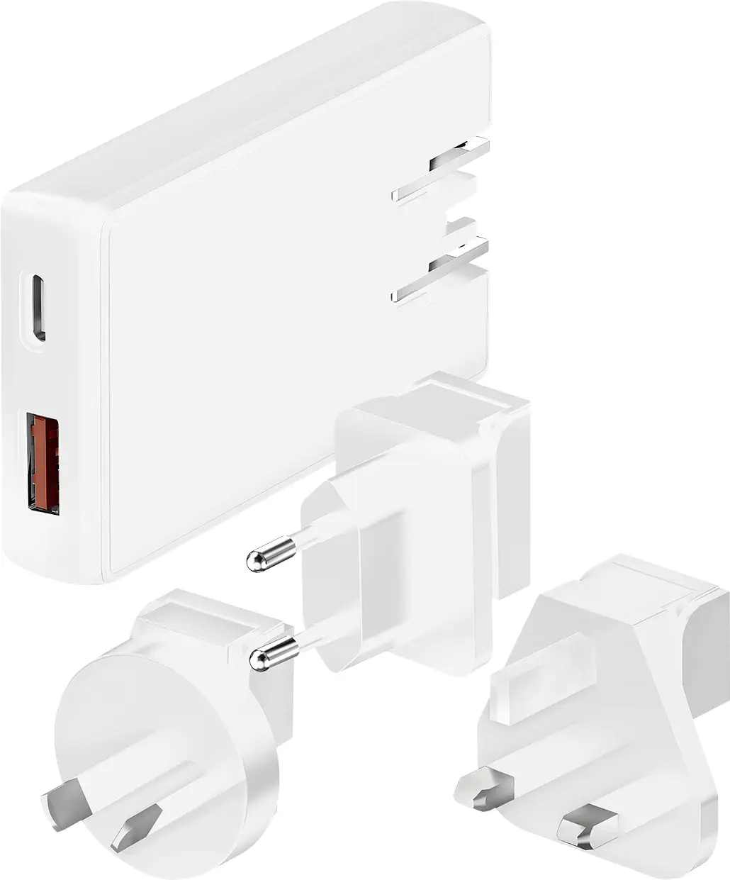 Maxtrack MQ5L cestovní nabíječka, s australským adaptérem, s adaptérem pro Evropu, s britským adaptérem, Rychlonabíječka, GaN, USB A, USB-C®, 65 W, Dodávka