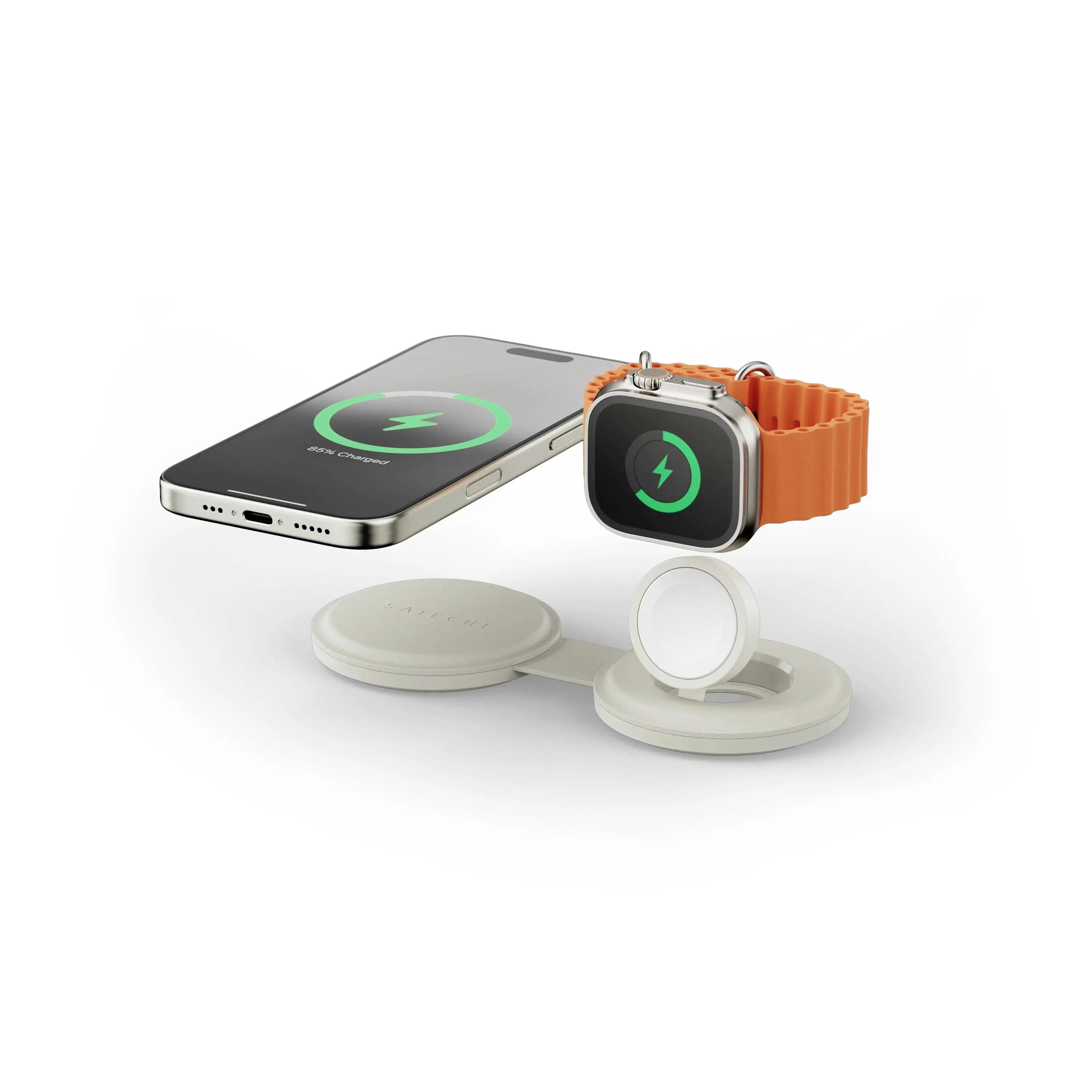 Satechi bezdrátová indukční nabíječka Satechi OntheGo 2-in-1 Wireless Charger ST-QTG21W bílá