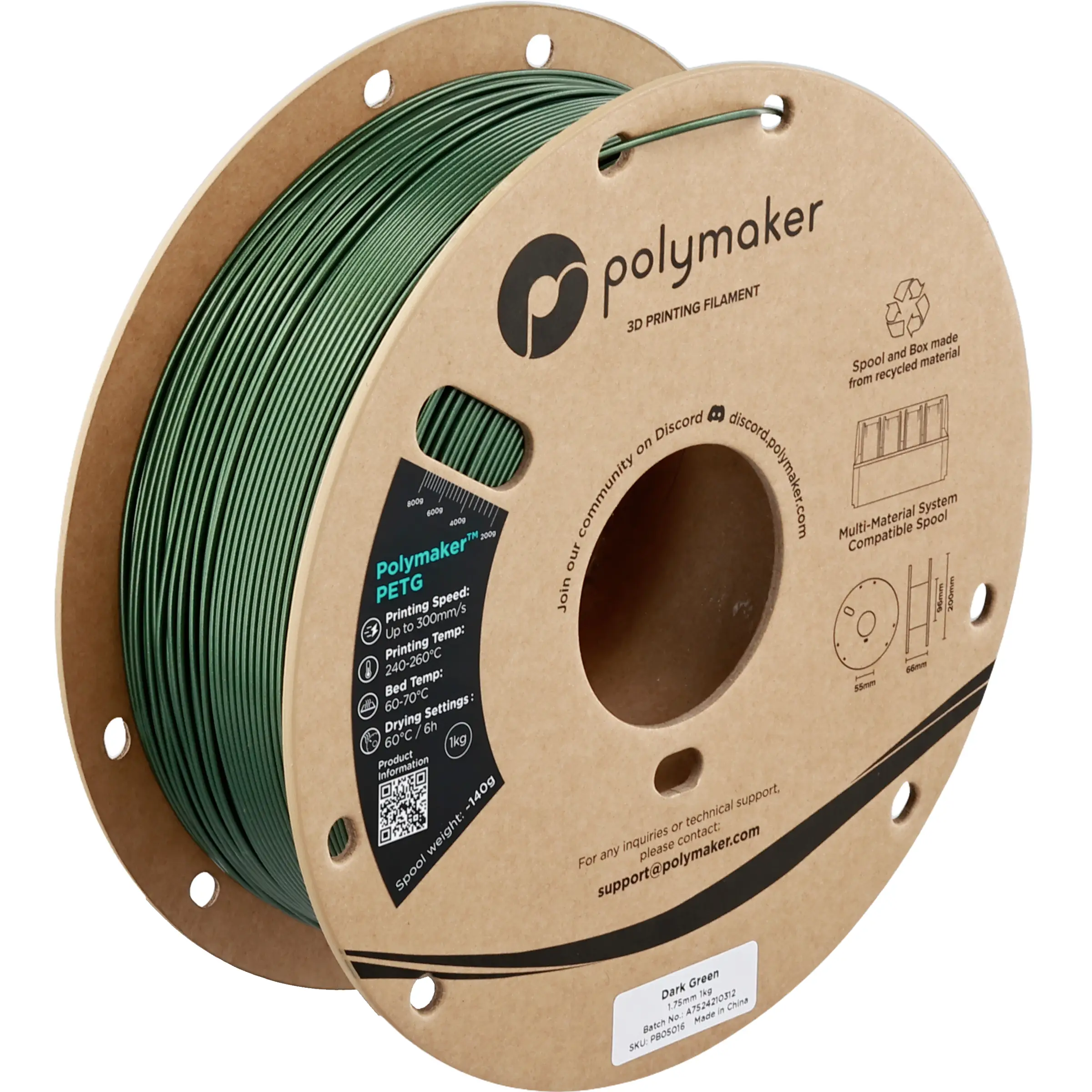 Polymaker PB05016 vlákno pro 3D tiskárny PETG plast Filament pro vysokorychlostní 3D tisk 1.75 mm 1000 g Dark Green, tmavě zelená , zelená 1 ks