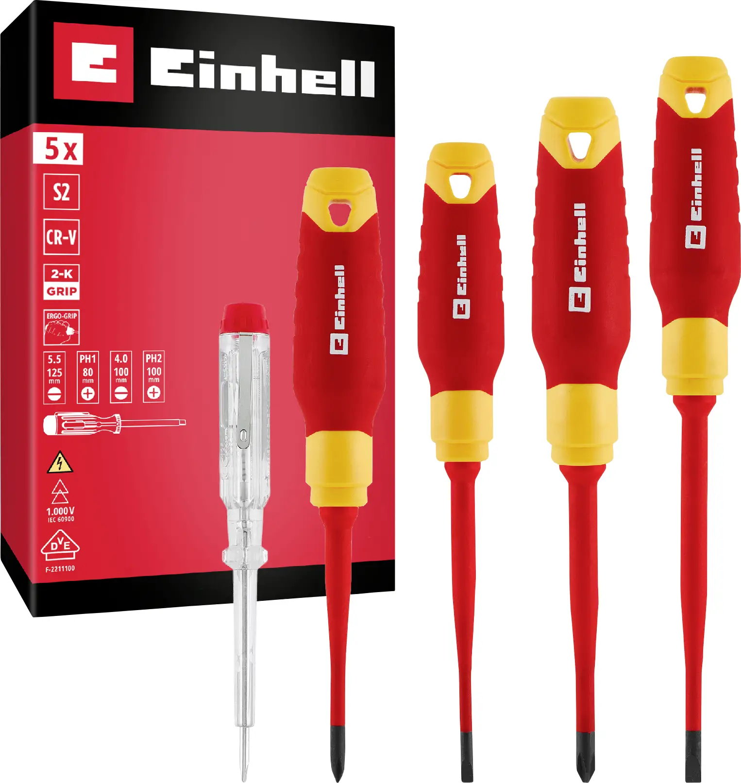 Einhell sada šroubováků VDE, velikost SL 4.0, SL 5.5, PH 1, PH 2