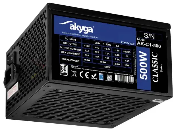 Akyga PC síťový zdroj 500 W ATX 80 PLUS® Akyga PC síťový zdroj 500 W ATX 80 PLUS®