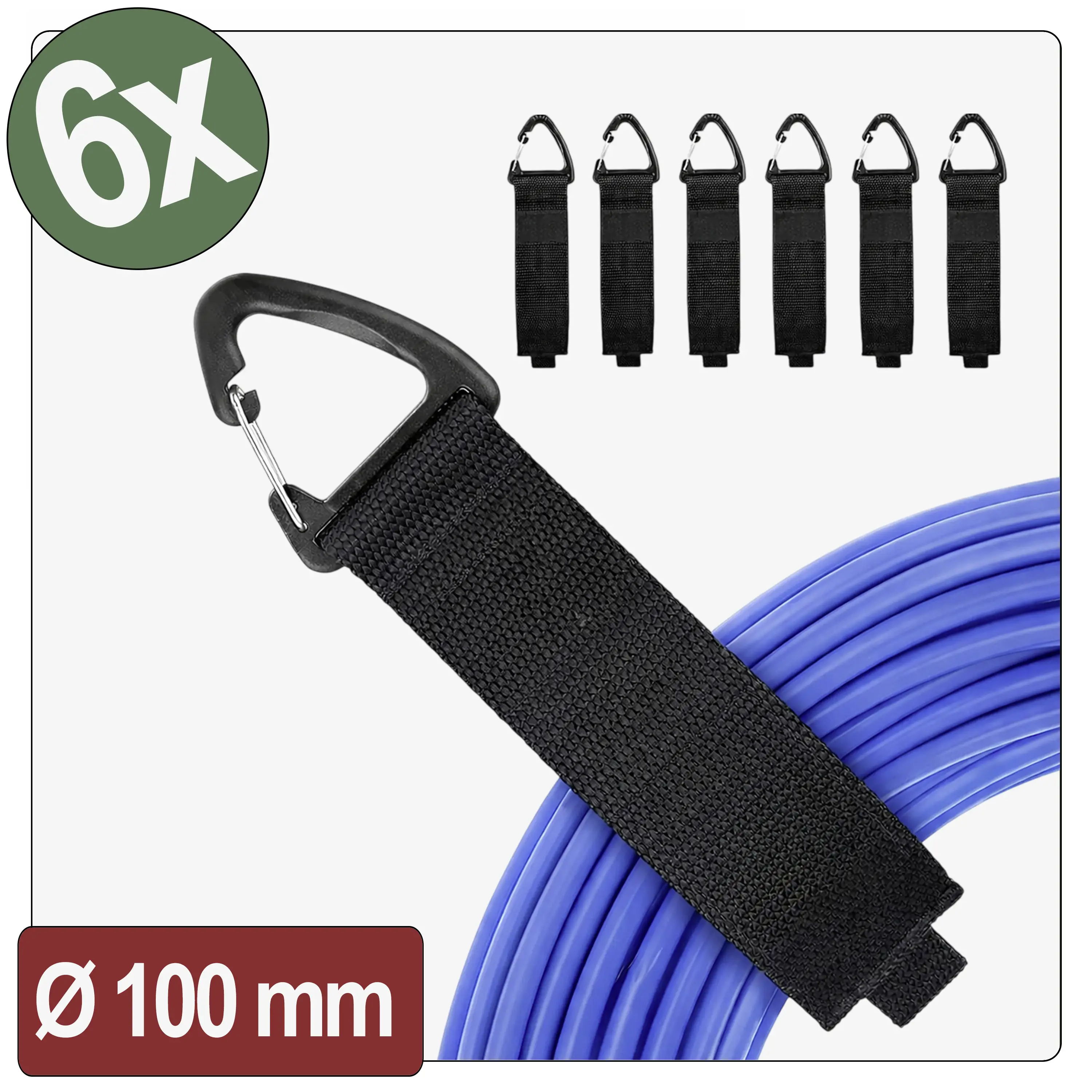 Quadrios 26CA799 Popruh se suchým zipem, S karabinou, (d x š) 330 mm x 38 mm, černá, 6 ks