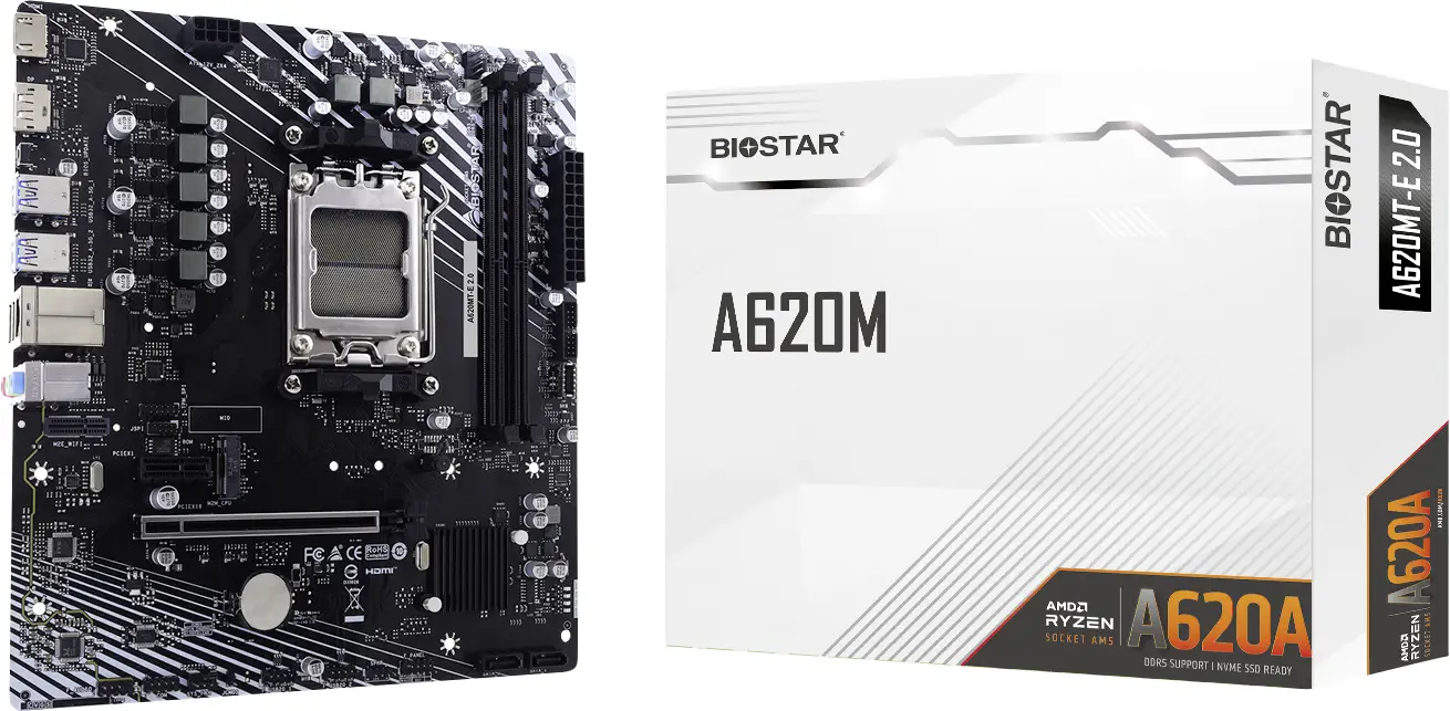 BioStar A620MT-E 2.0 (AM5) (D) Základní deska Socket (PC) AMD AM5 Tvarový faktor Micro-ATX Čipová sada základní desky AMD® A620A