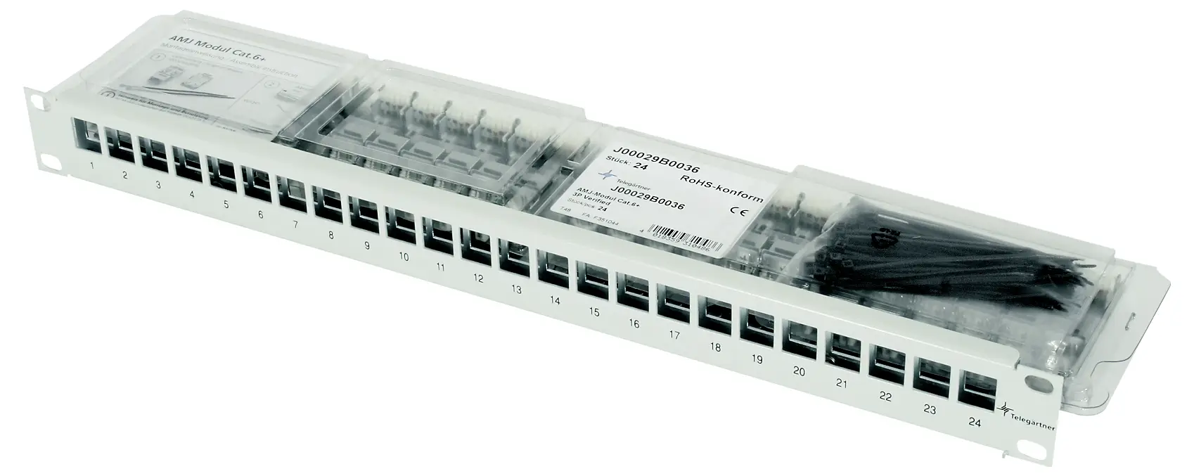 Telegärtner 100007011 19 osazený modulární nosič 483 mm (19) CAT 6A 1 U černá Telegärtner 100007011 19 osazený modulární nosič 483 mm (19) CAT 6A 1 U černá