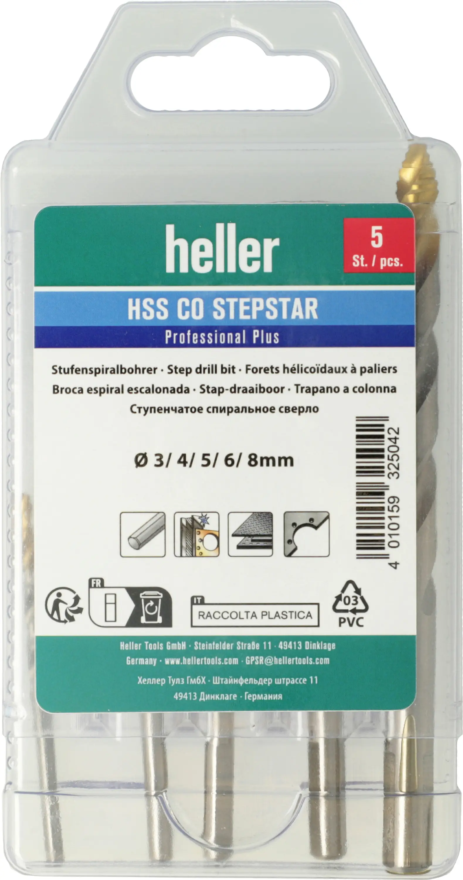 Heller 325042 HSS-Co Stepstar 5 tlg. HSS-Co sada spirálových vrtáku do kovu DIN 338 1 sada Heller 325042 HSS-Co Stepstar 5 tlg. HSS-Co sada spirálových vrtáku do kovu DIN 338 1 sada
