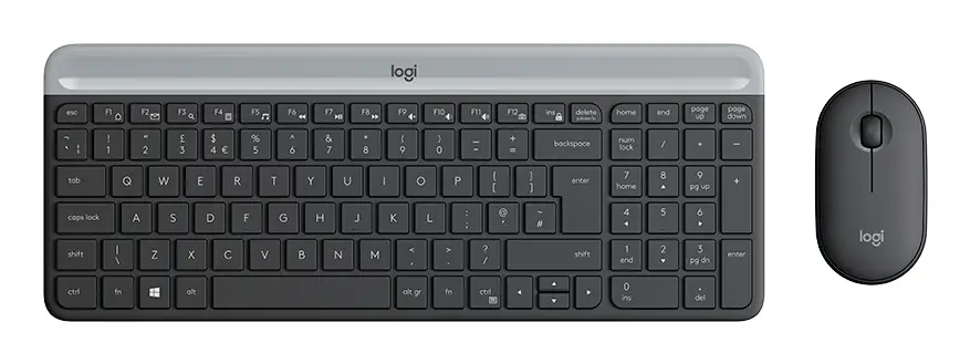 Logitech Slim Combo M bezdrátový sada klávesnice a myše s číselnou klávesnicí belgická, AZERTY grafit
