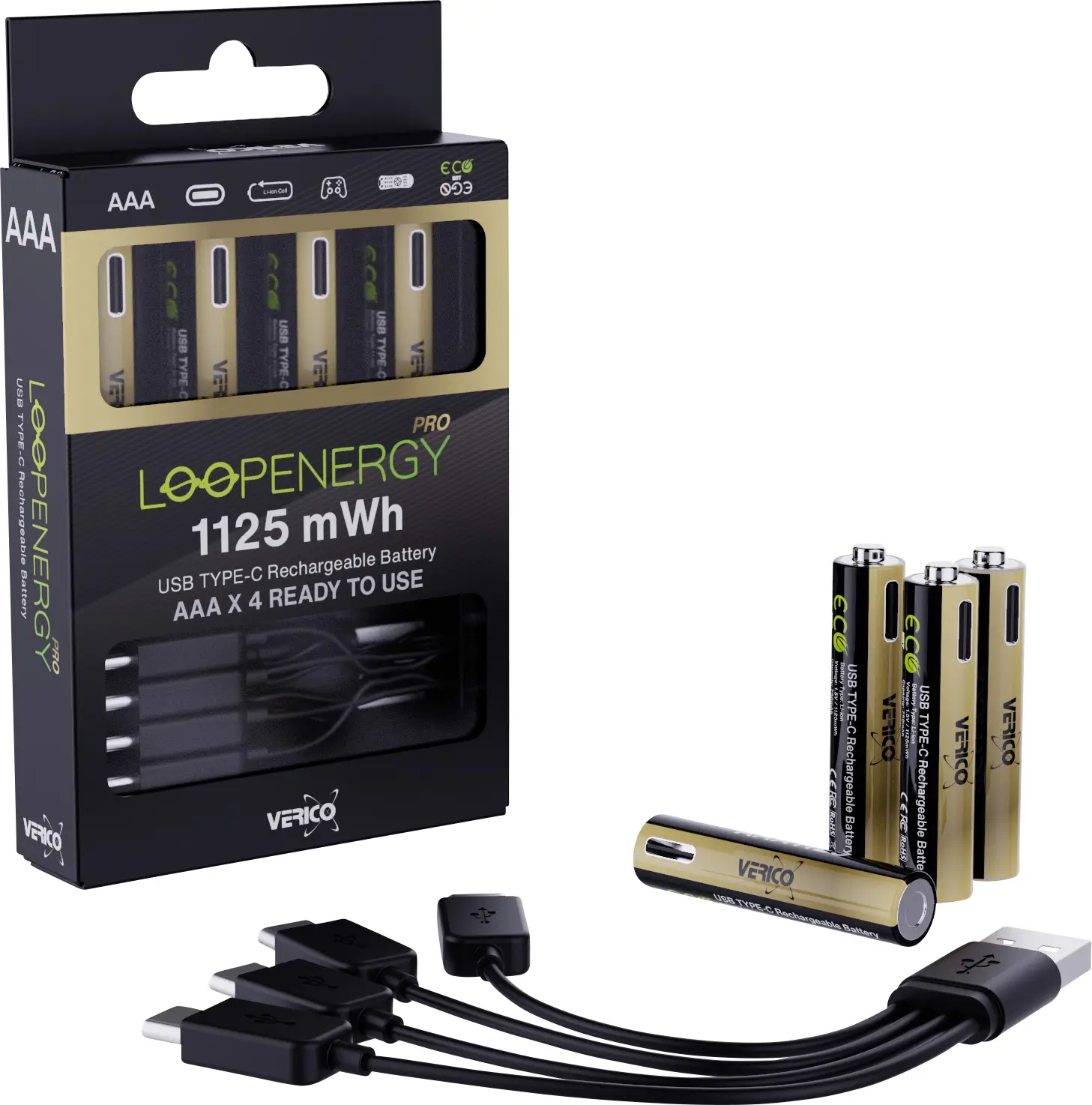 Verico LoopEnergy Pro AAA1125 USB-C® akumulátor Li-Ion 750 mAh 1.5 V 4 ks Verico LoopEnergy Pro AAA1125 USB-C® akumulátor Li-Ion 750 mAh 1.5 V 4 ks
