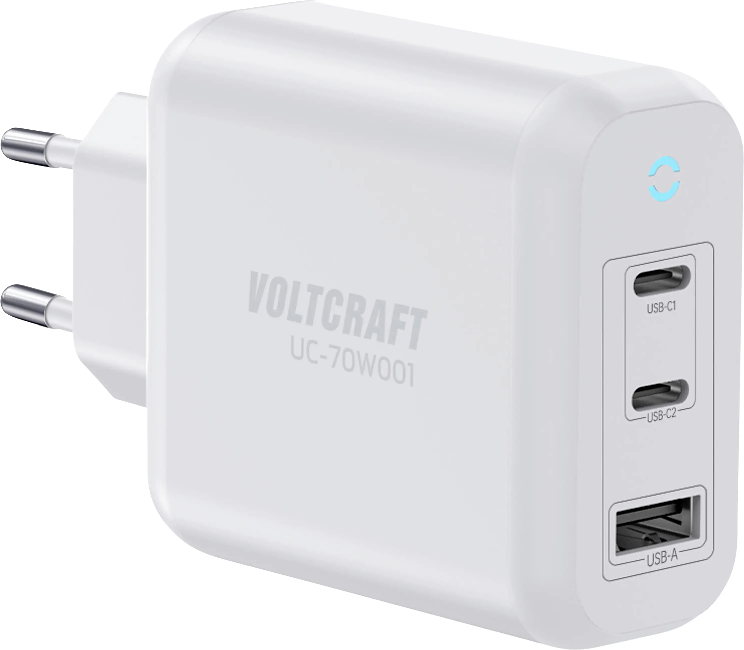 VOLTCRAFT UC-70W001 USB nabíječka, GaN, 1x USB A , 2x USB-C®, 70 W, Rychlé nabíjení, USB PD 3.2, bílá