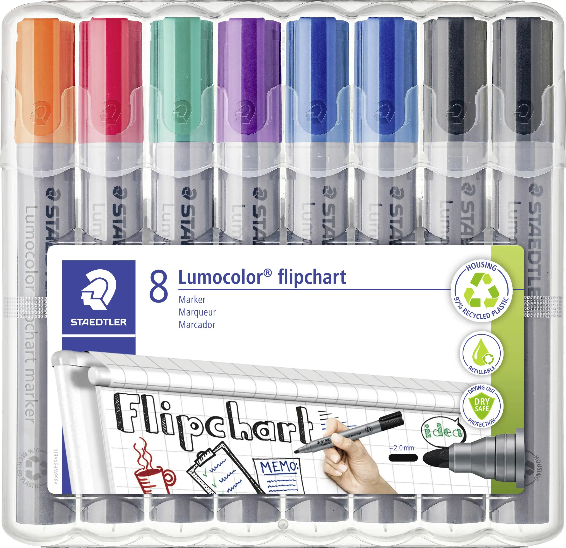 Staedtler Whiteboardmarker Lumocolor 8St Box 356 WP8 X popisovač na flipcharty žlutá, oranžová, červená, fialová, modrá, zelená, hnědá, černá 8 ks Staedtler Whiteboardmarker Lumocolor 8St Box 356 WP8 X popisovač na flipcharty žlutá, oranžová, červená, fialová, modrá, zelená, hnědá, černá 8 ks