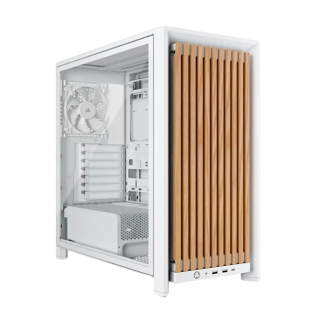 Corsair FRAME 4000D RS, White/Oak midi tower PC skříň dřevo, bílá