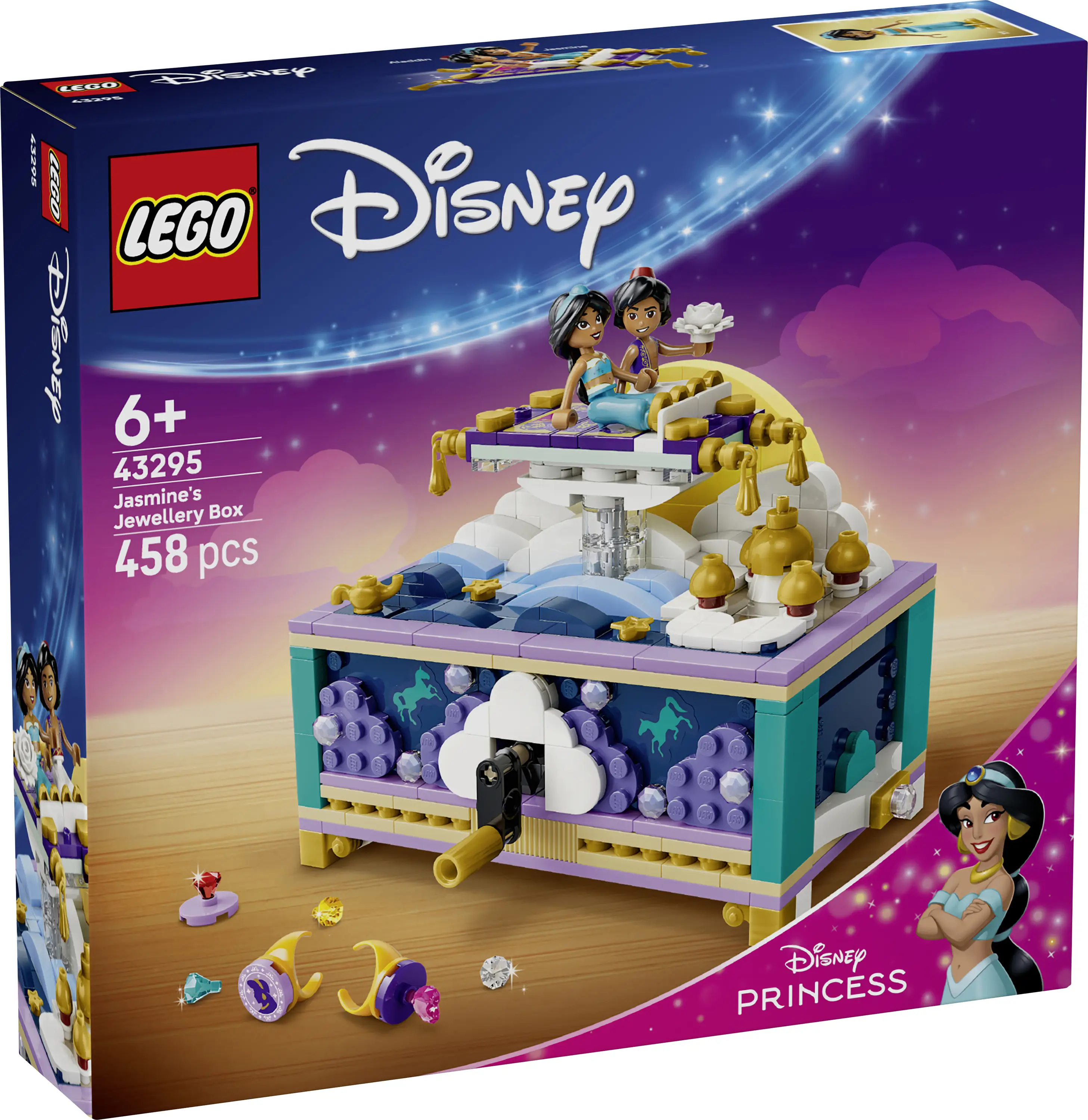 43295 LEGO® DISNEY Princess Jasmins Kleškový křidéček s obkládajícím kobercem, s postavičkou Aladin a jasmínem 43295 LEGO® DISNEY Princess Jasmins Kleškový křidéček s obkládajícím kobercem, s postavičkou Aladin a jasmínem